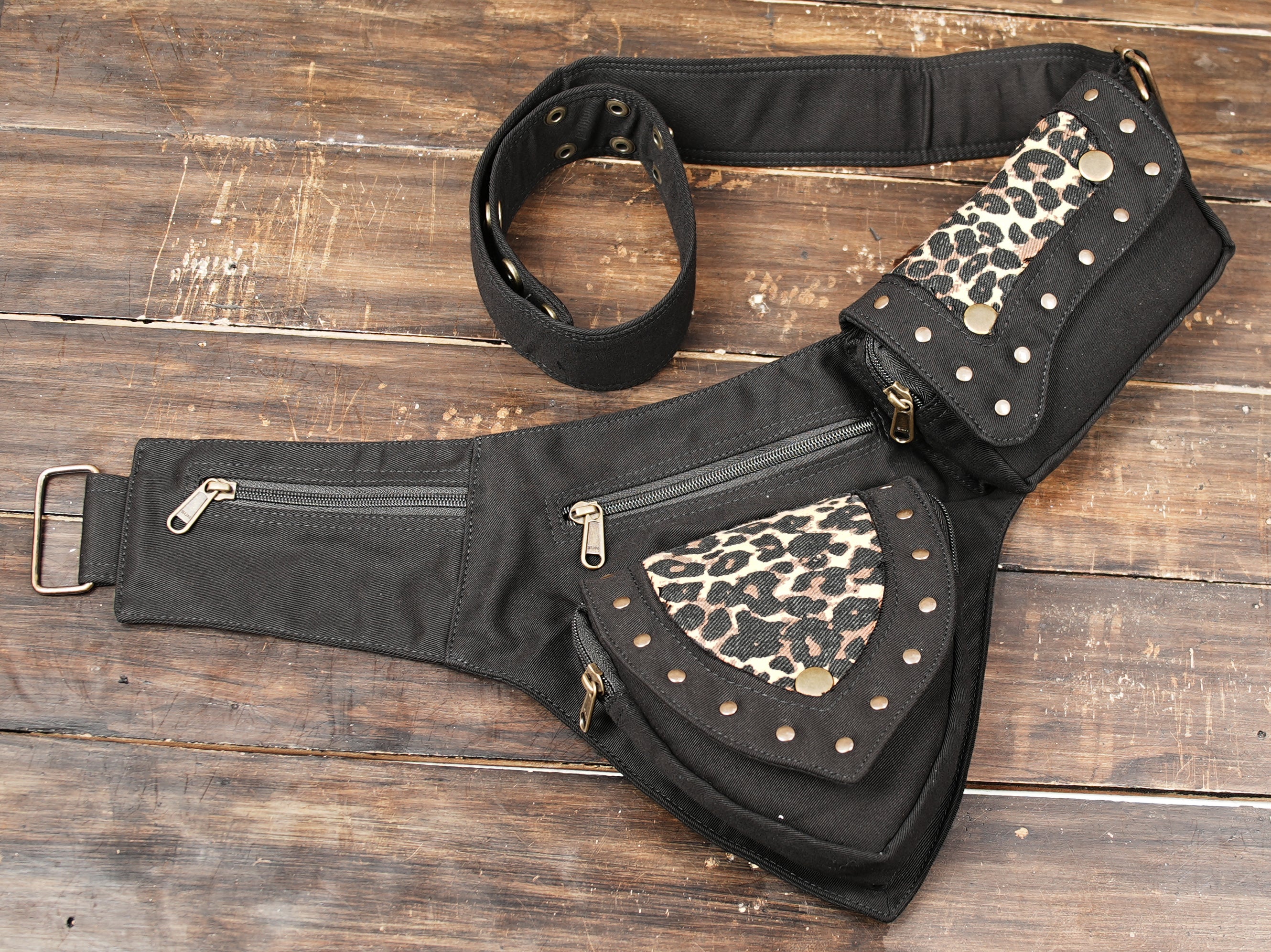 Cotton hip belt pouch with antique brass hardware