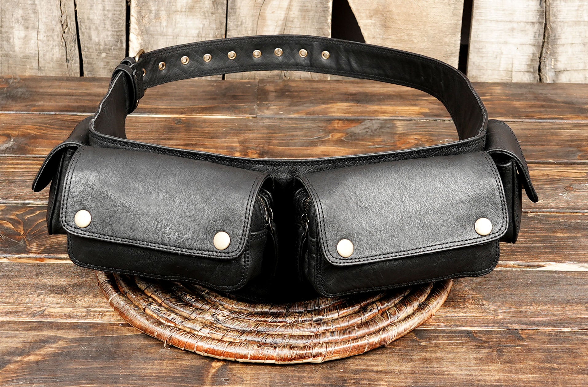 This Handmade Leather Waist Belt with Multiple Pouches is designed for those who value both functionality and style.