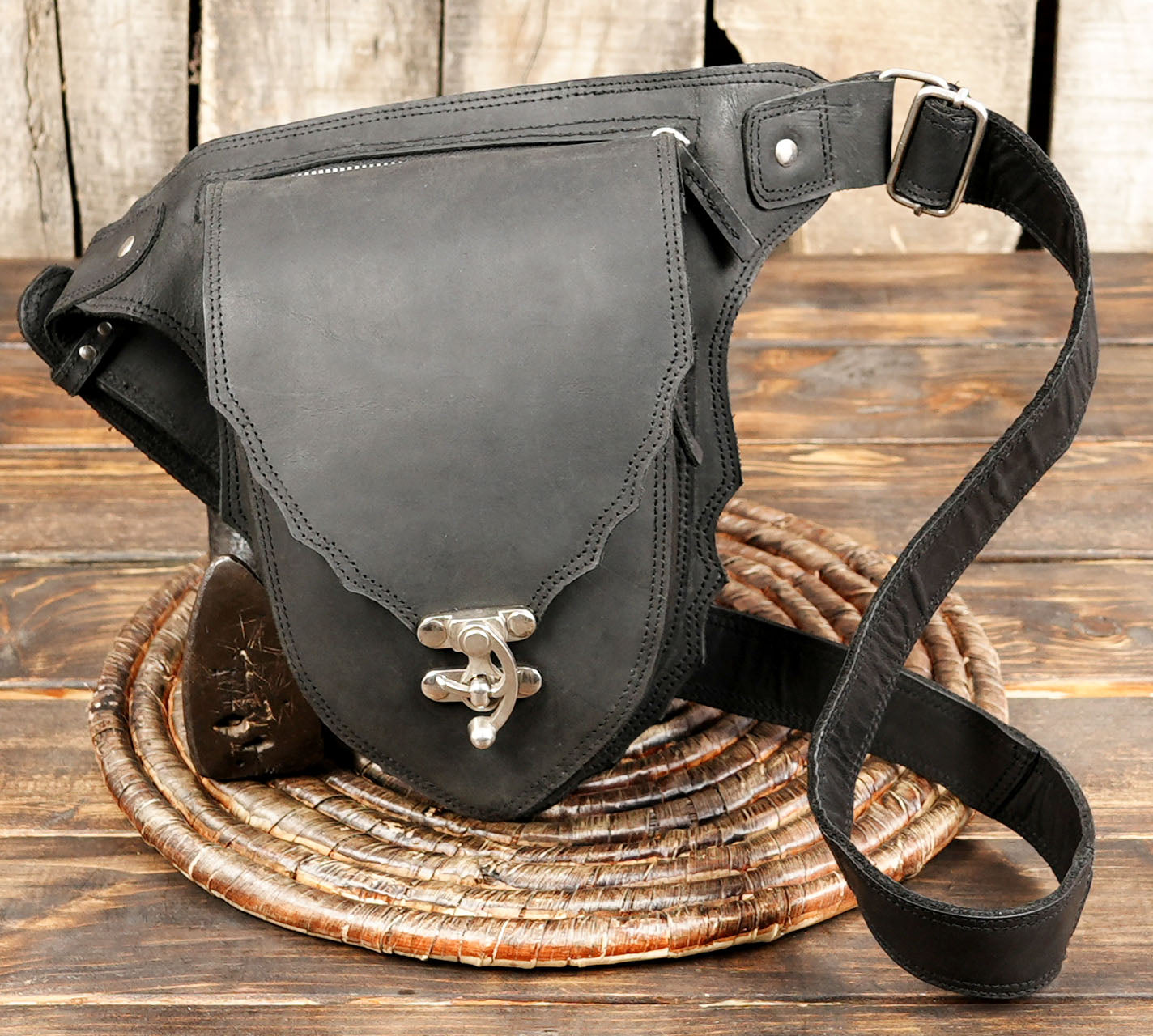 Handmade leather waist belt with adjustable strap
