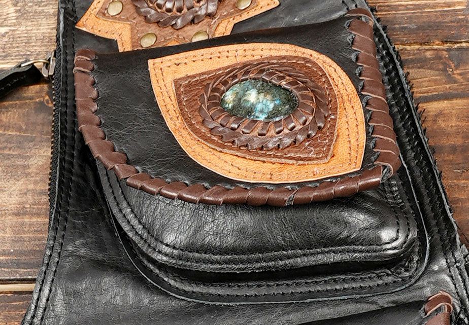 Unique Tribal Leather Holster Belt – Handmade Festival & Boho Utility Bag