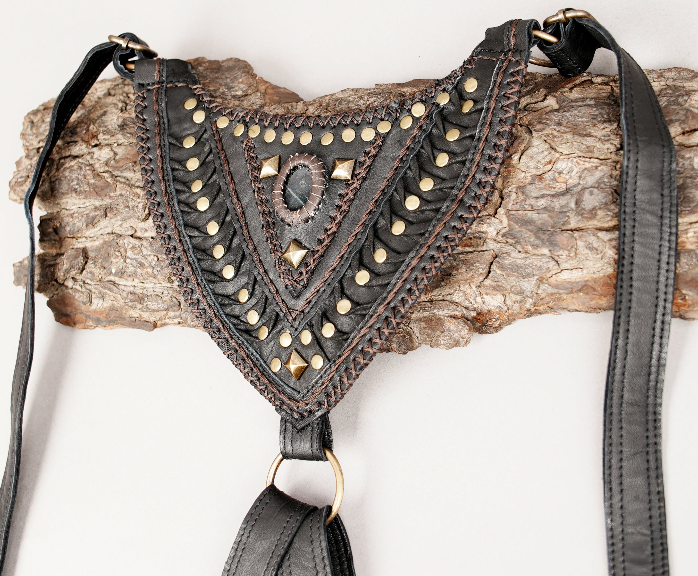 Unisex leather harness holster for festivals and travel