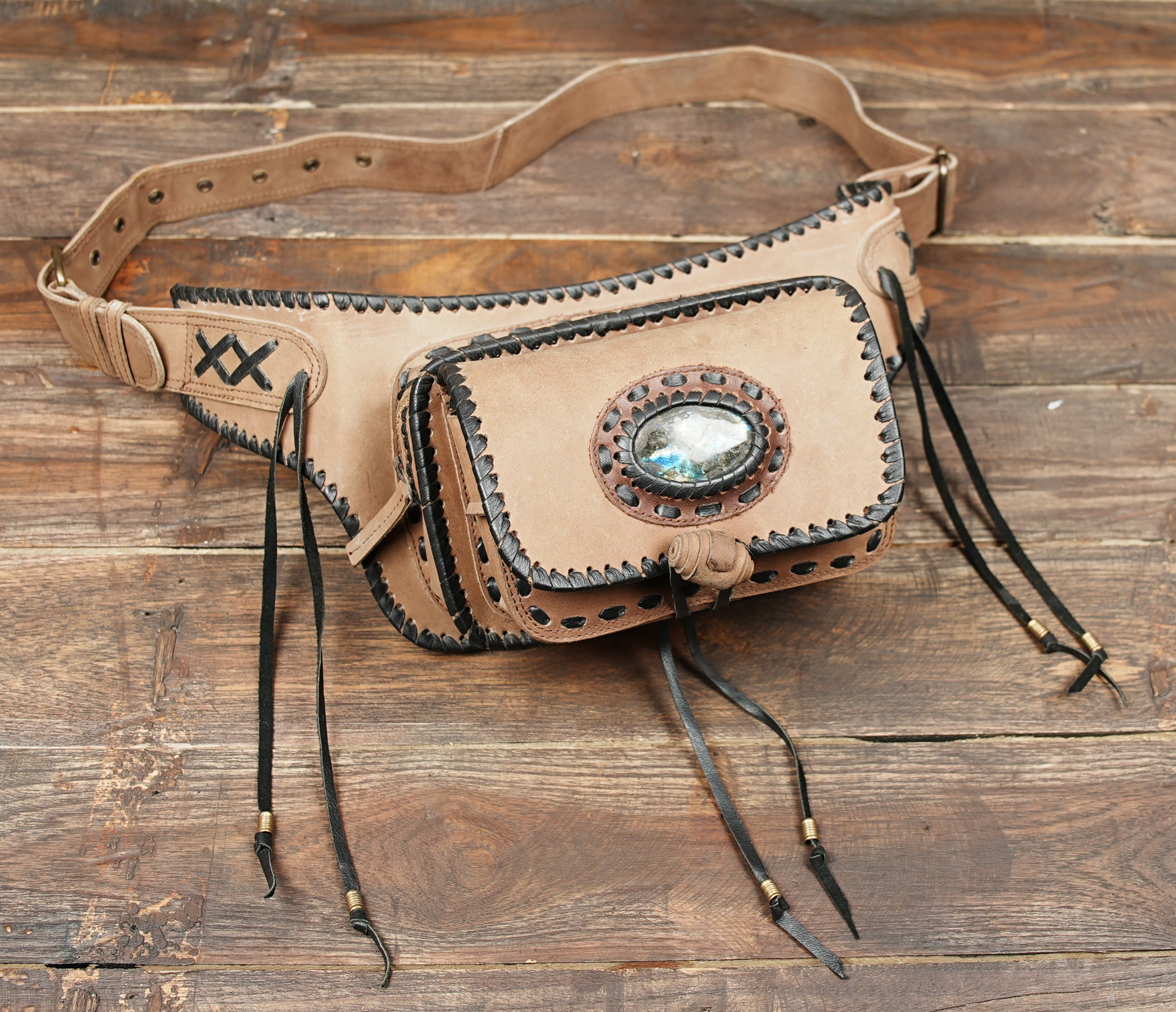 Premium leather waist belt with secure flap closure