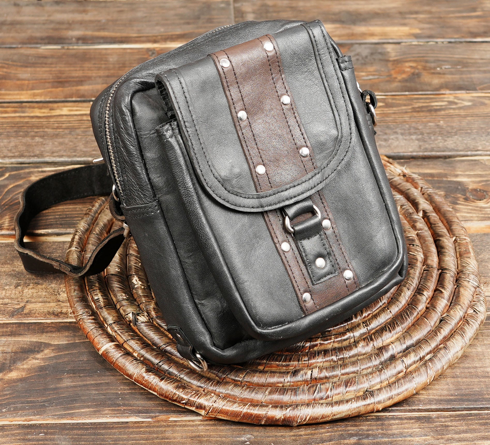 Steampunk inspired leather belt bag for cosplay and events