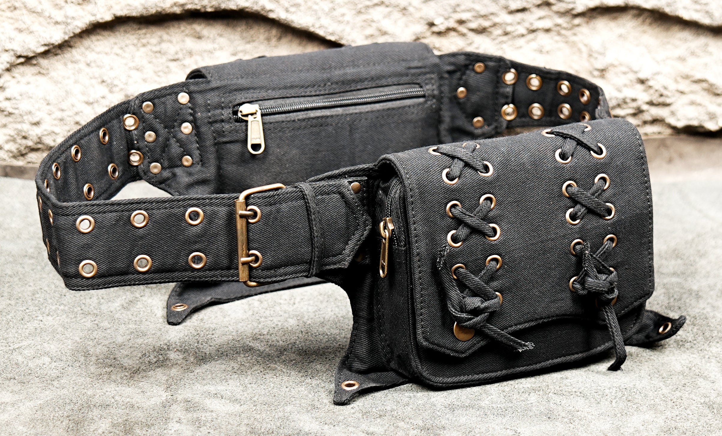 Black festival waist belt bag with pockets