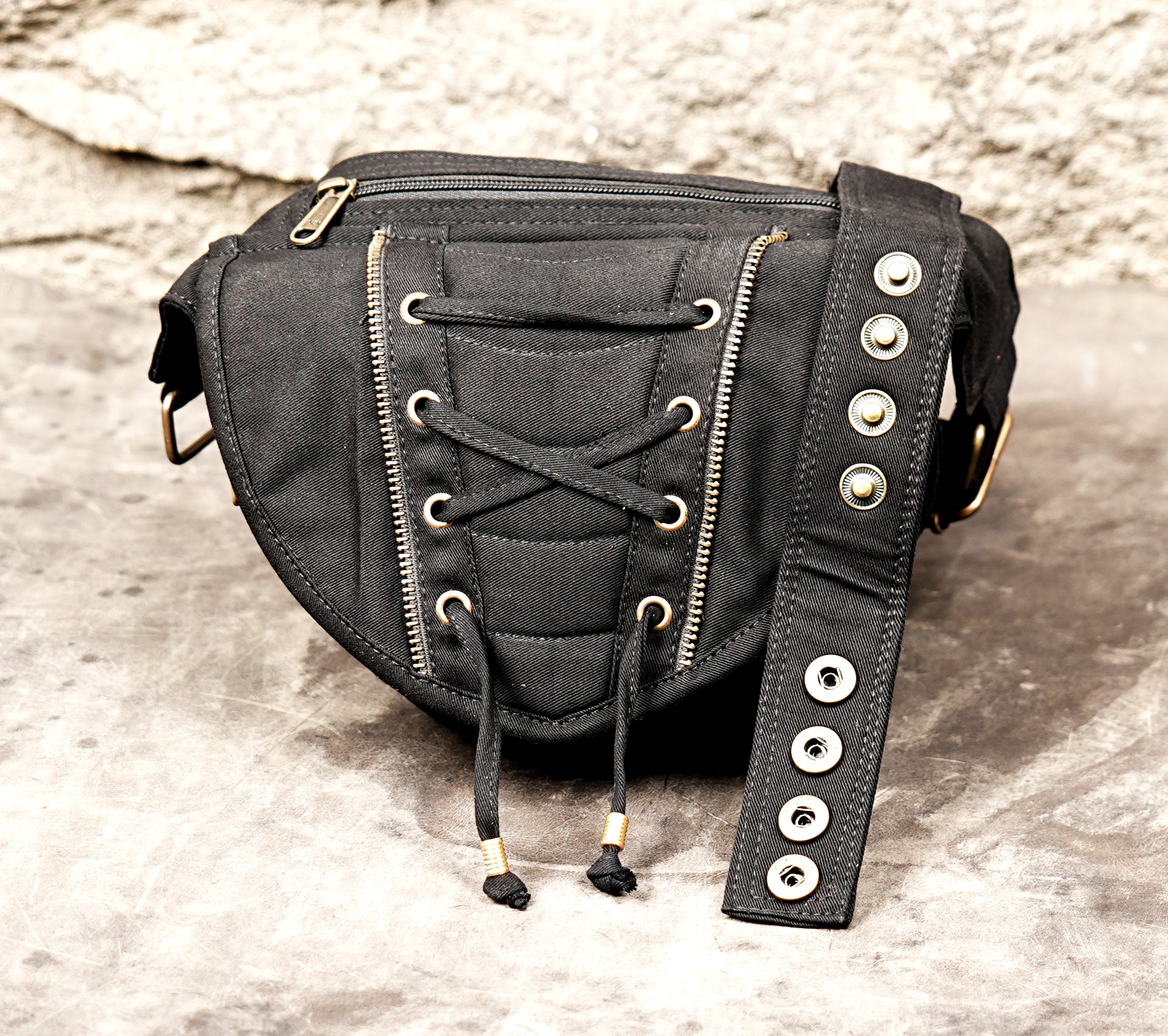 Black Utility Belt with Leg Straps - Canvas Corset Hip Bag