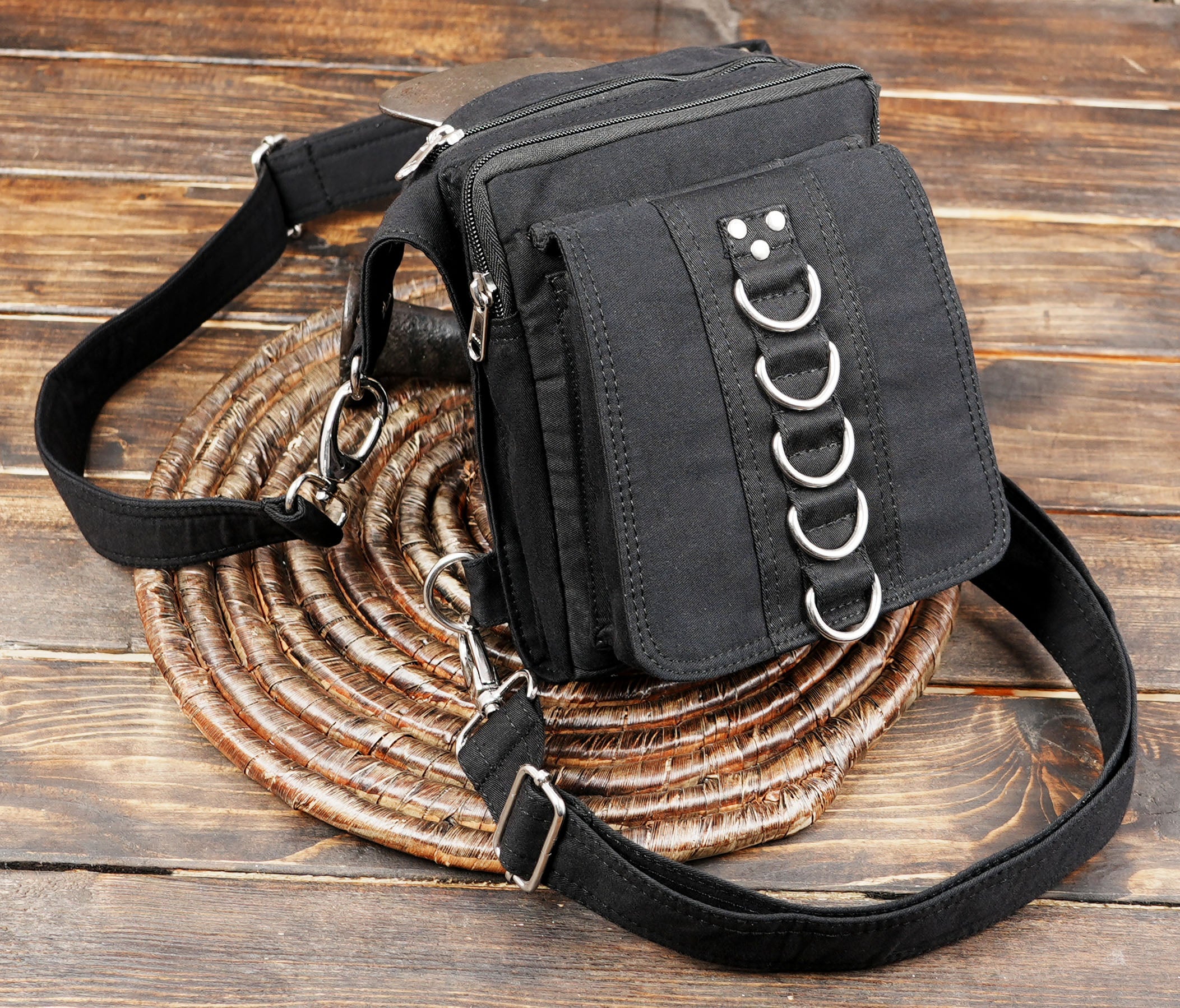 Adjustable Canvas Utility Holster - Waist and Thigh Strap Bag for Alternative Fashion