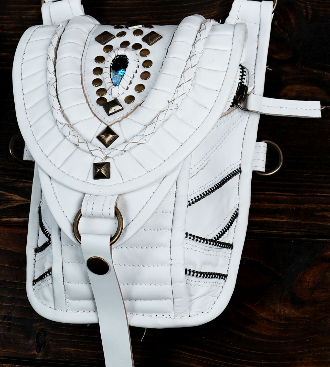 White Leather Holster Bag Handmade Leather Shoulder Bag with metal star 