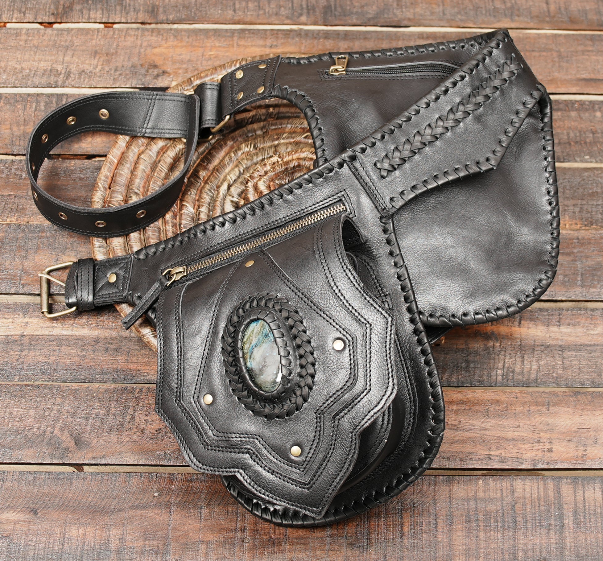 Premium Brown Leather Waist Belt with Lace-Up Design || Handmade Leather Waist Belt with Dual Utility Pouches  (LT-AB-WB-6205)