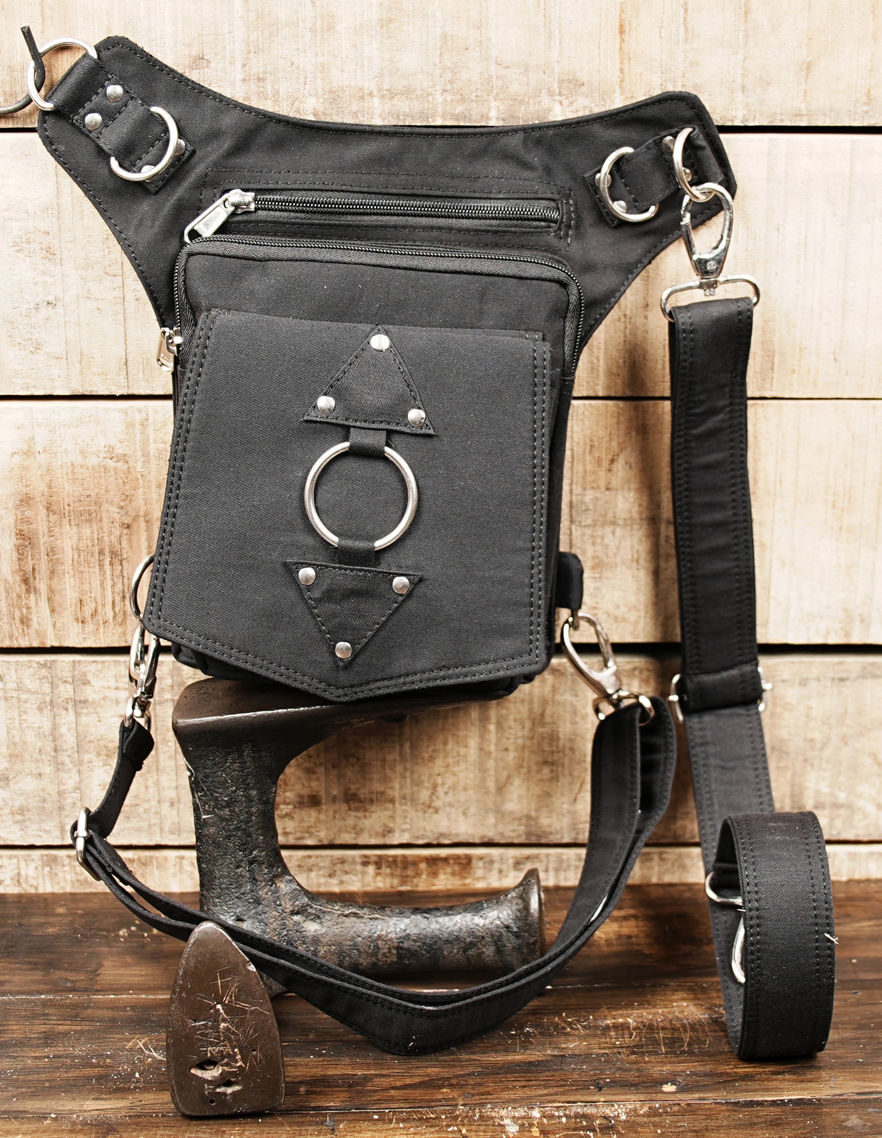 Cotton utility hip pouch with adjustable thigh strap for travel and festivals