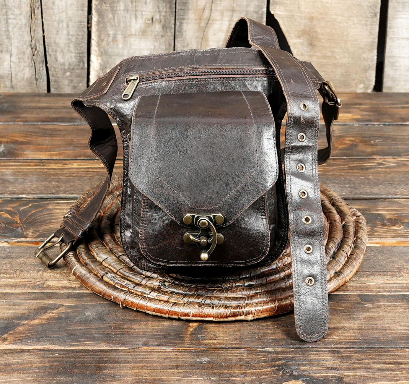Handmade Leather Waist Belt with Front Pouch || Genuine Leather Waist Belt with Utility Pouch (LT/AB/WB/6171)