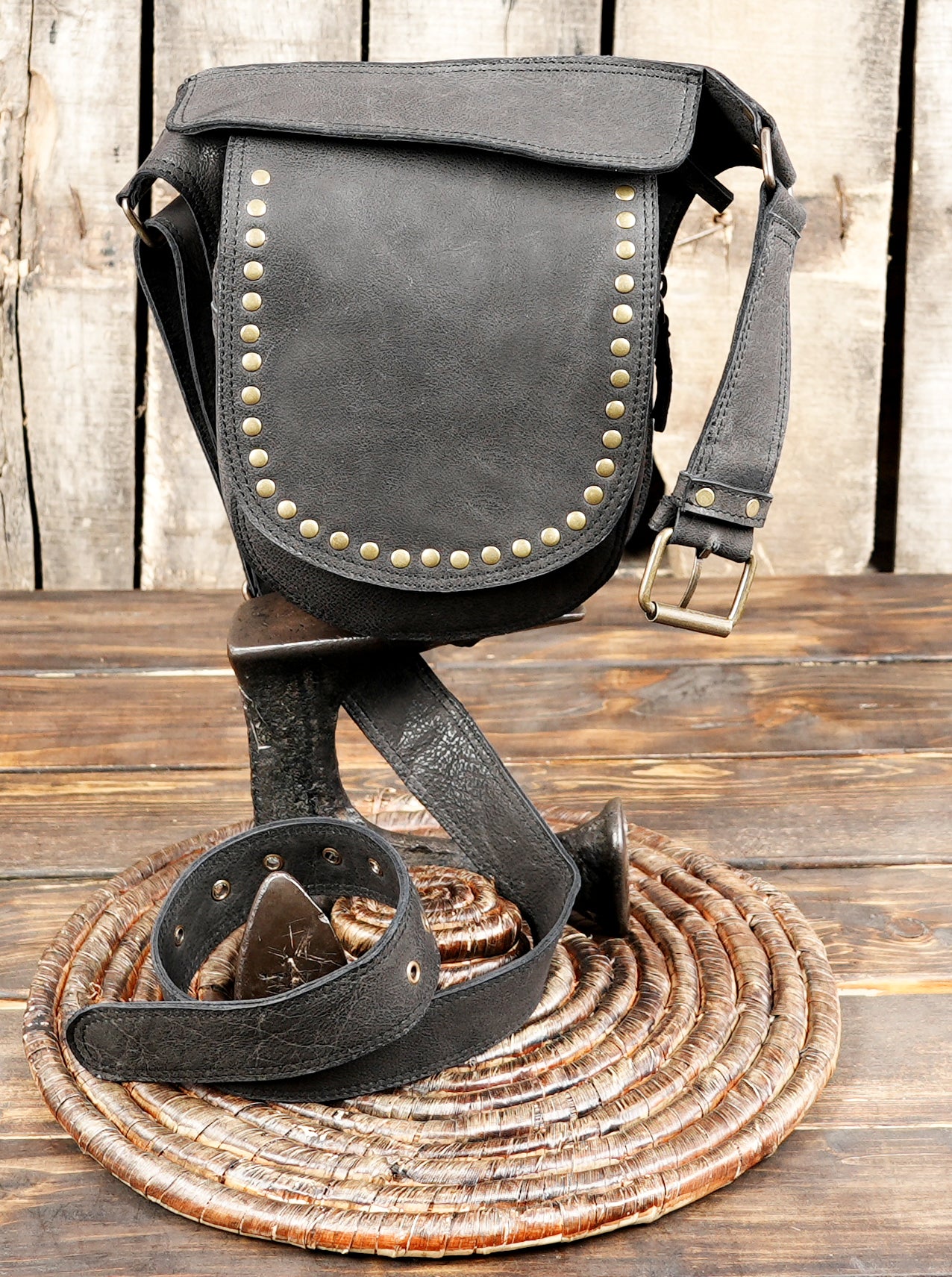 Handcrafted leather waist belt with minimalist studded design