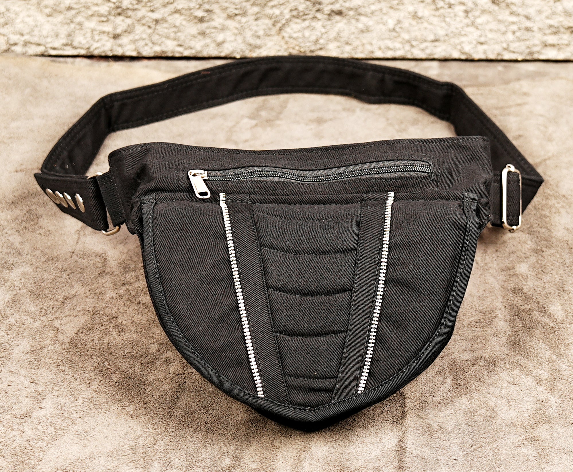 Handmade cotton hip bag with secure storage pockets
