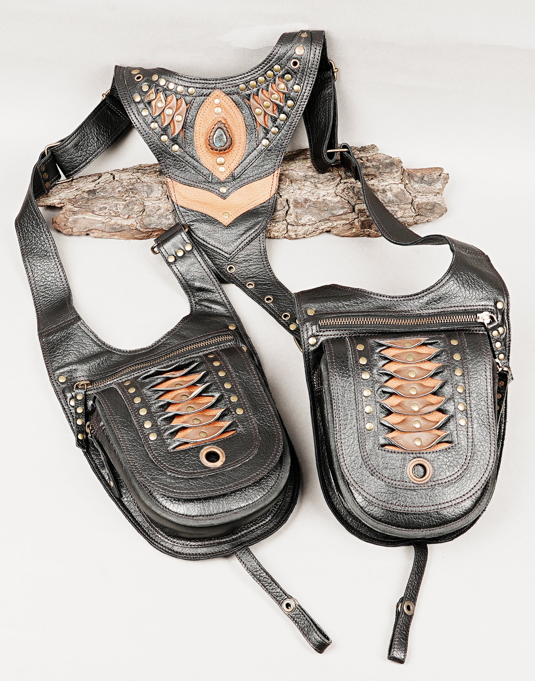 Unisex leather holster harness for phone and accessory storage