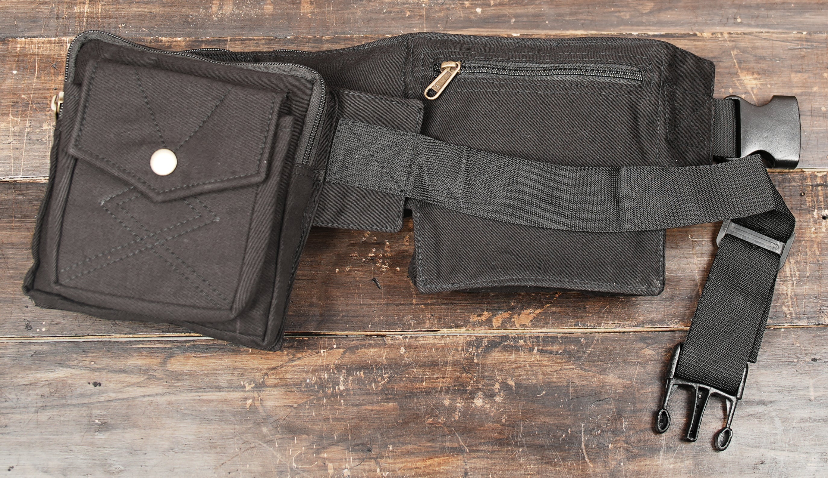 Functional cotton waist belt pouch for travel hiking and festival wear