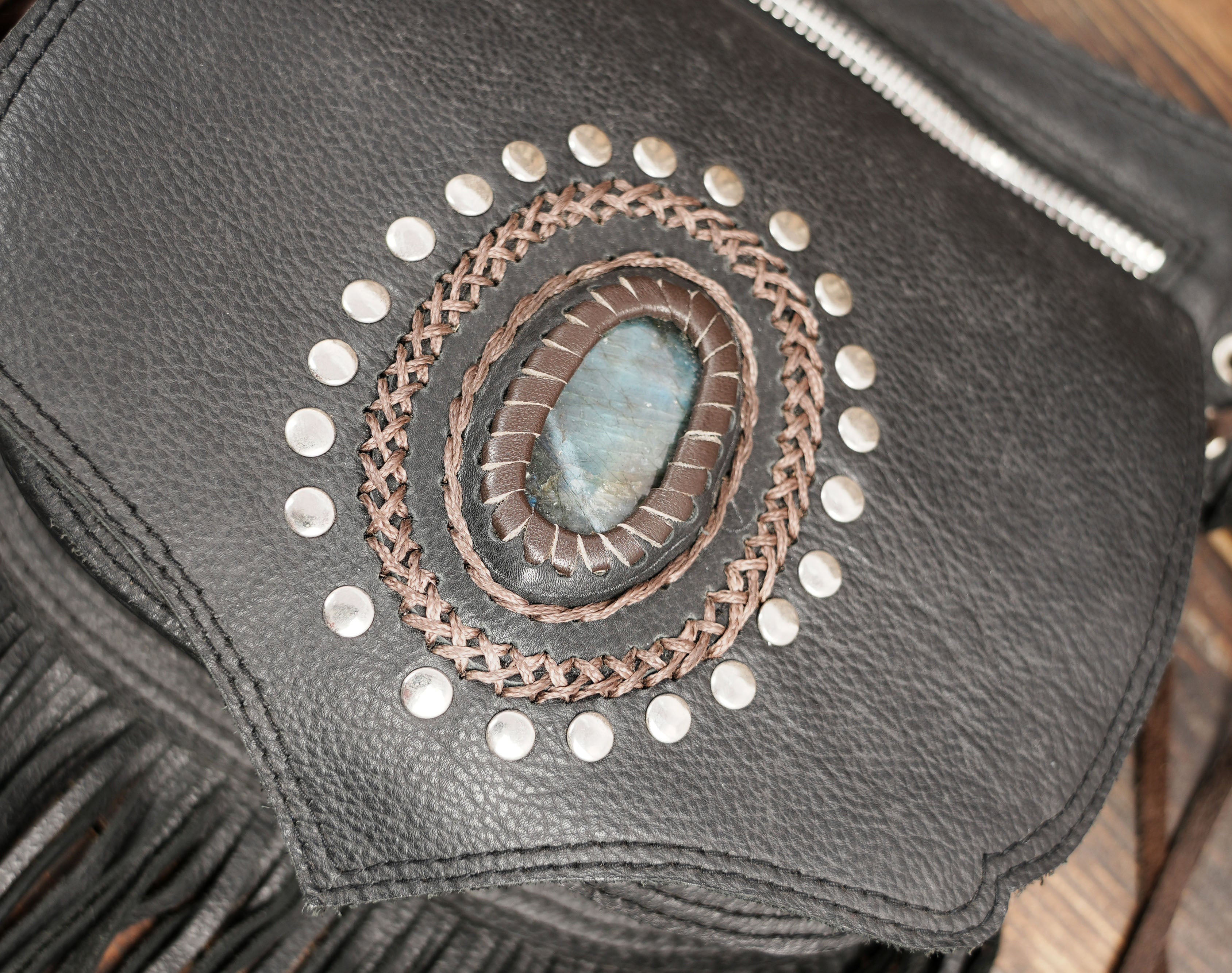 Adjustable leather waist belt with dual front pouches