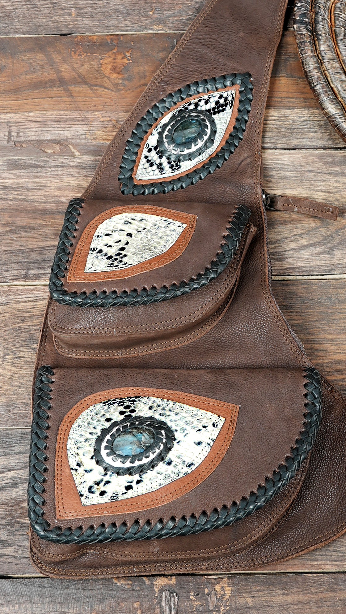 Festival holster bag made from genuine brown leather