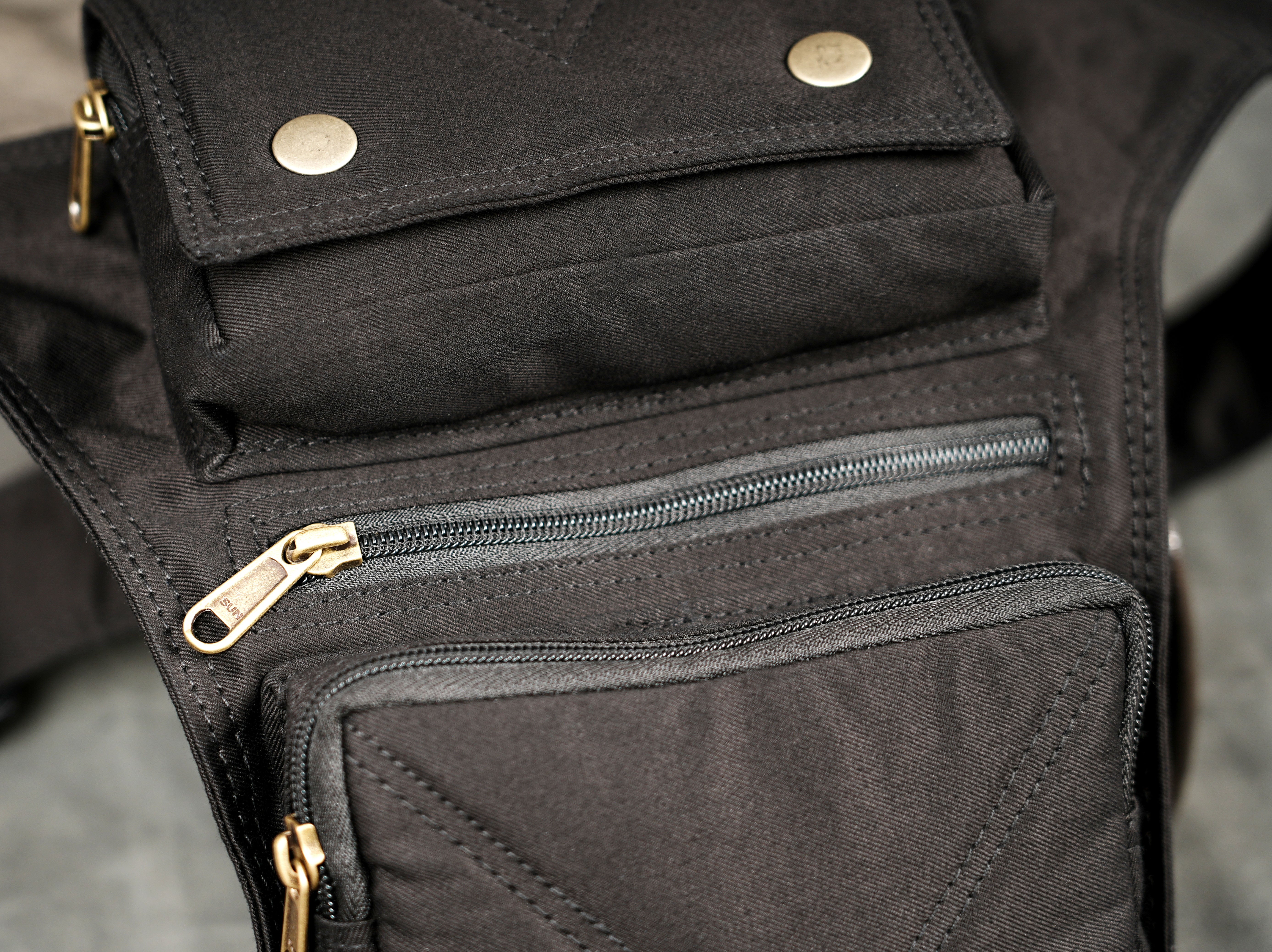 Black cotton utility leg bag for festivals and travel
