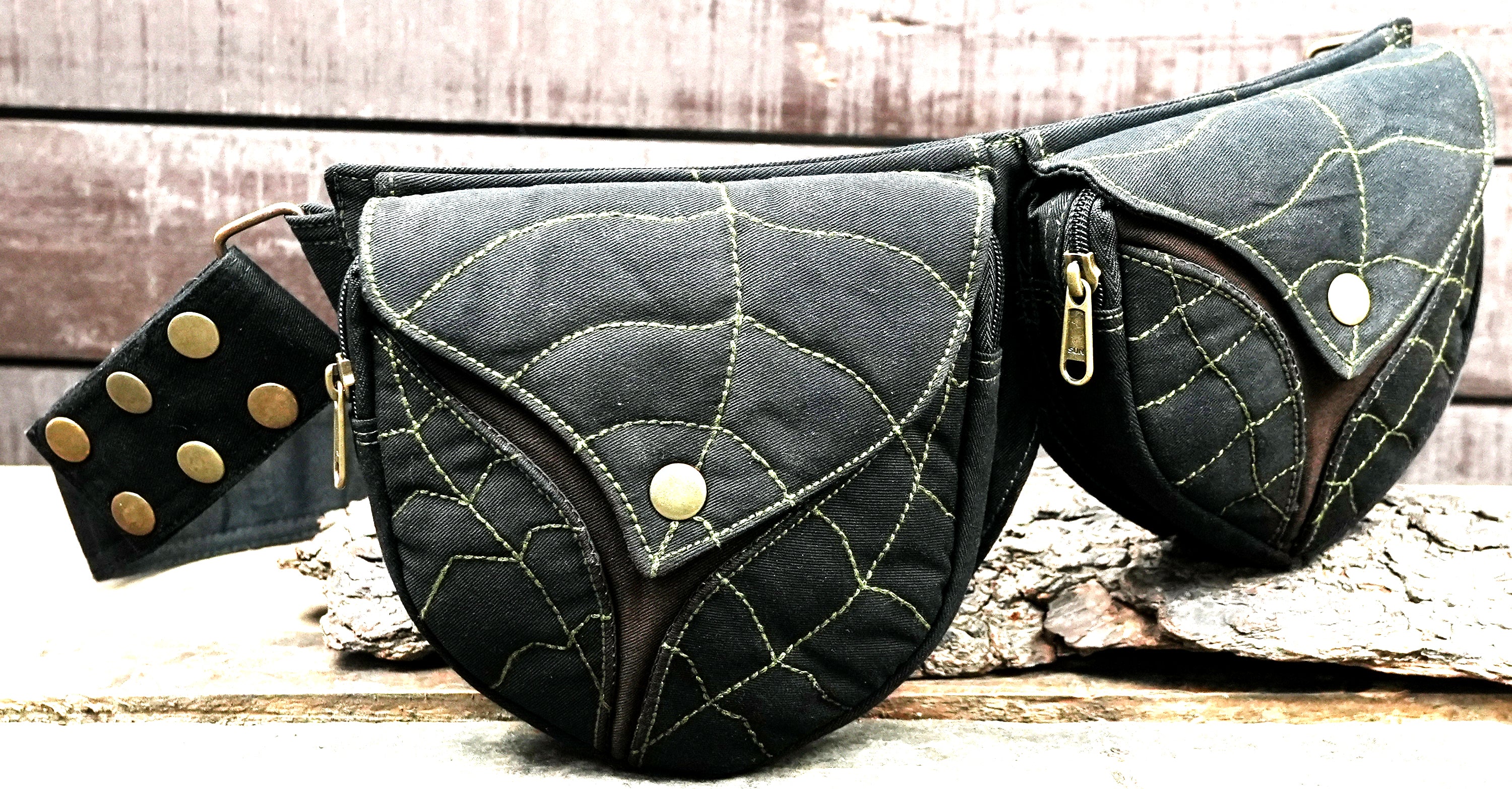 Handmade black cotton fanny pack