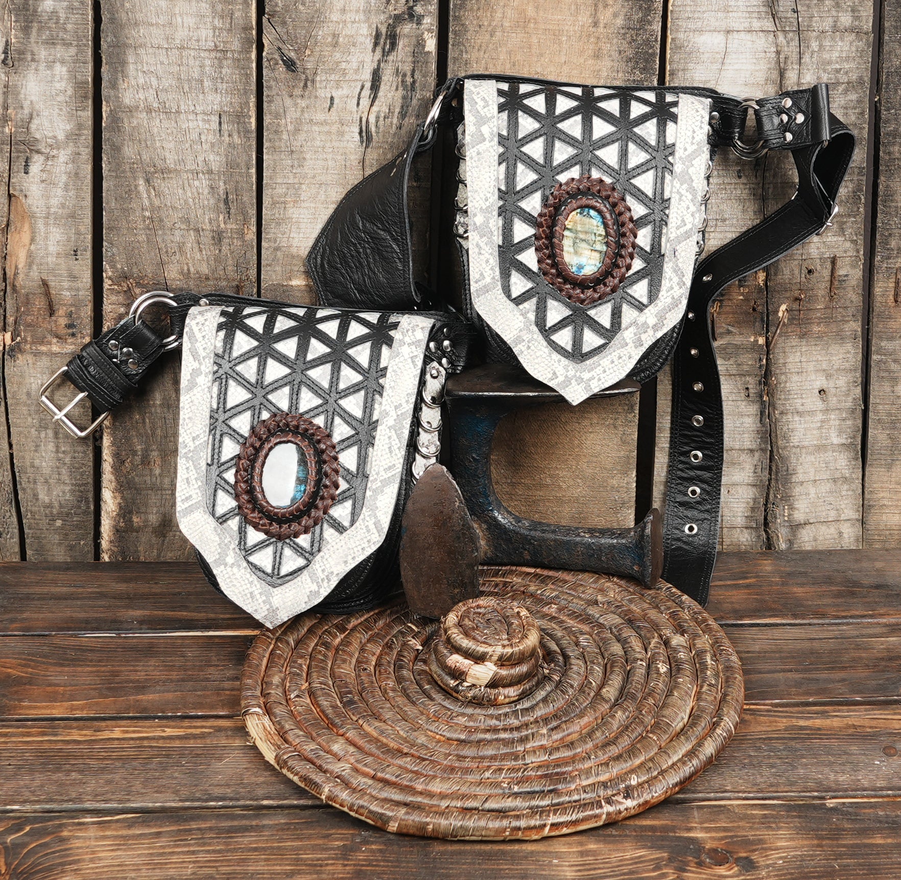 Rustic Leather Belt with Handcrafted Pouch Design