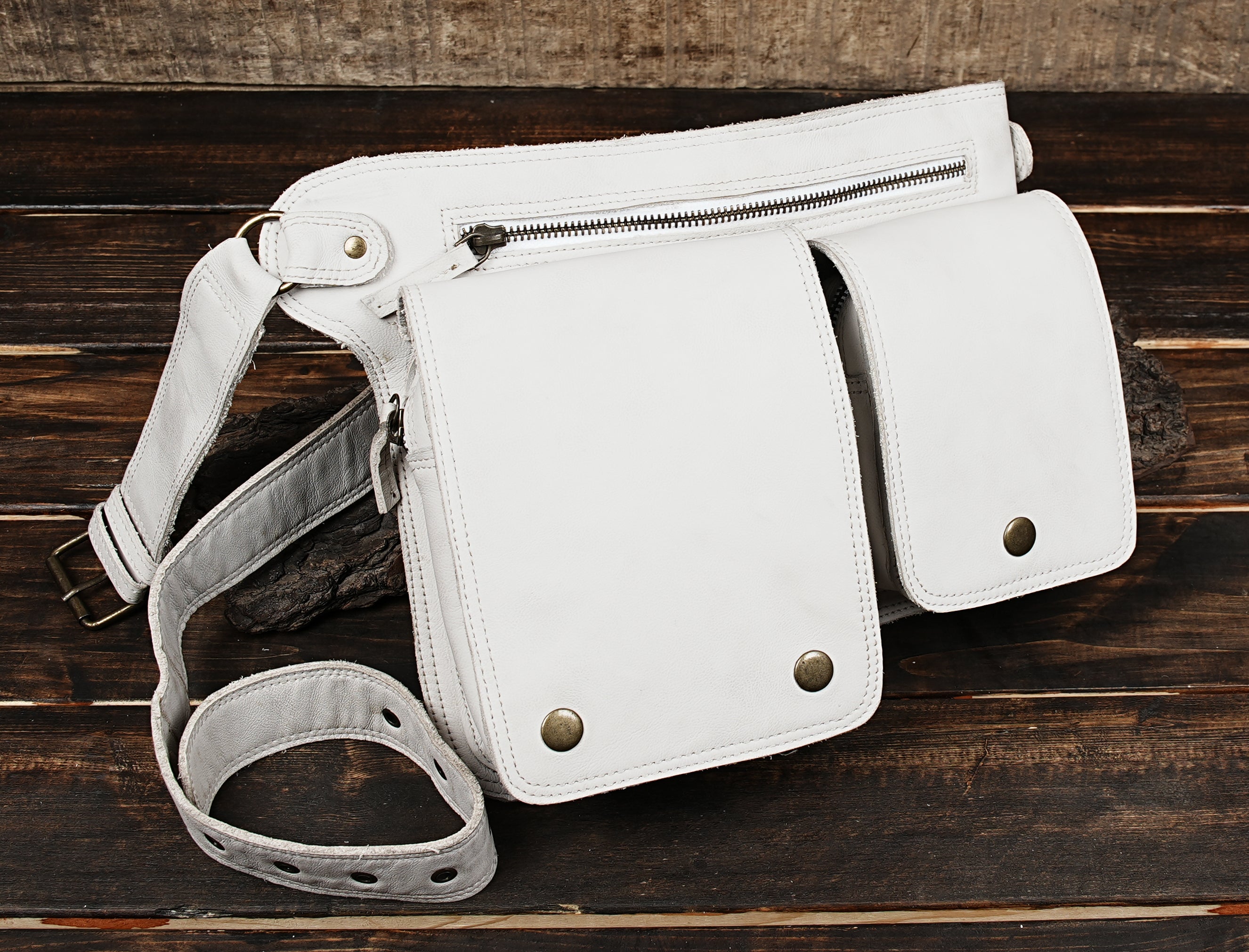 Fashionable unisex white belt bag for festivals and travel