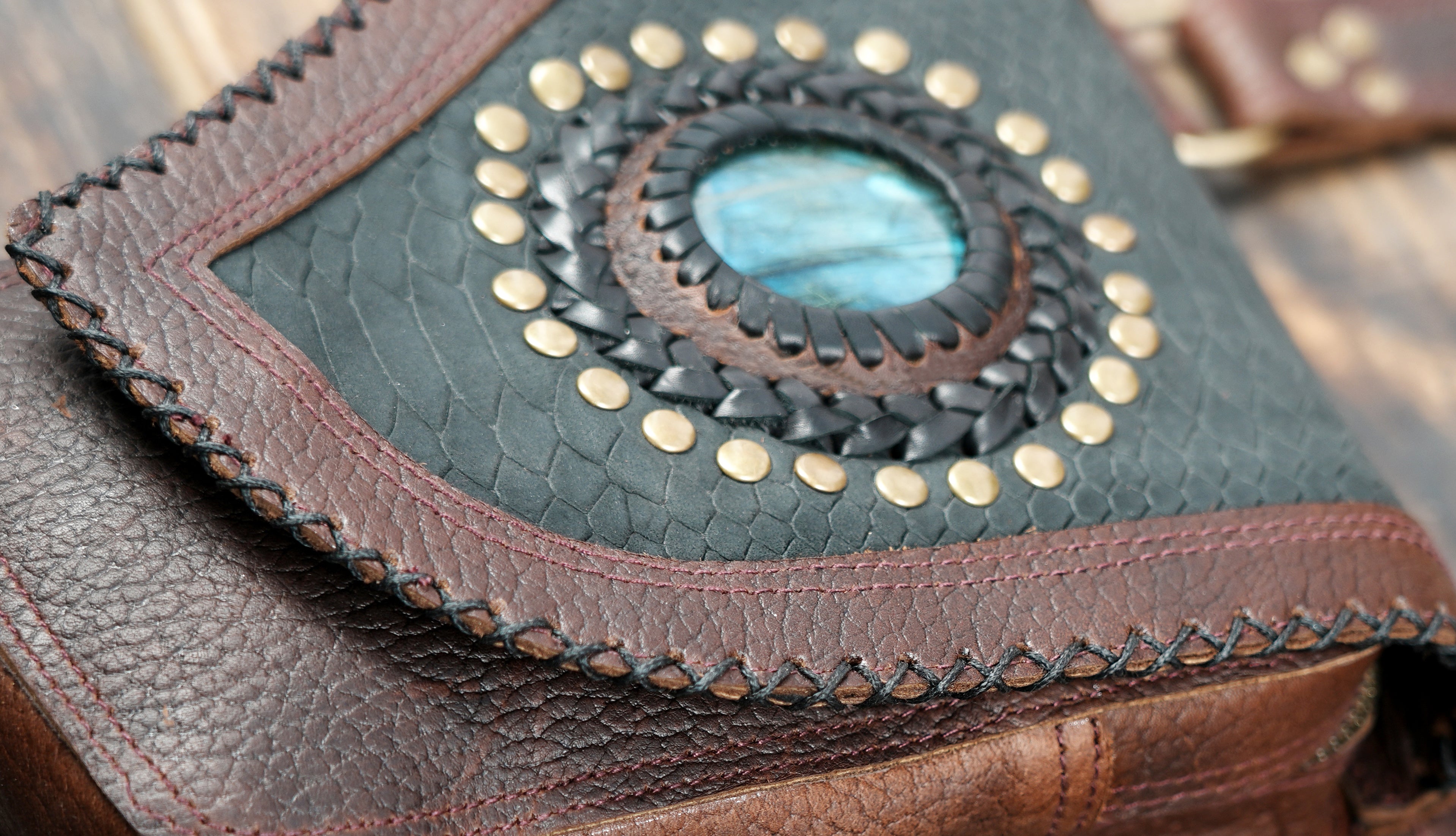 Tribal design leather shoulder holster for festival wear