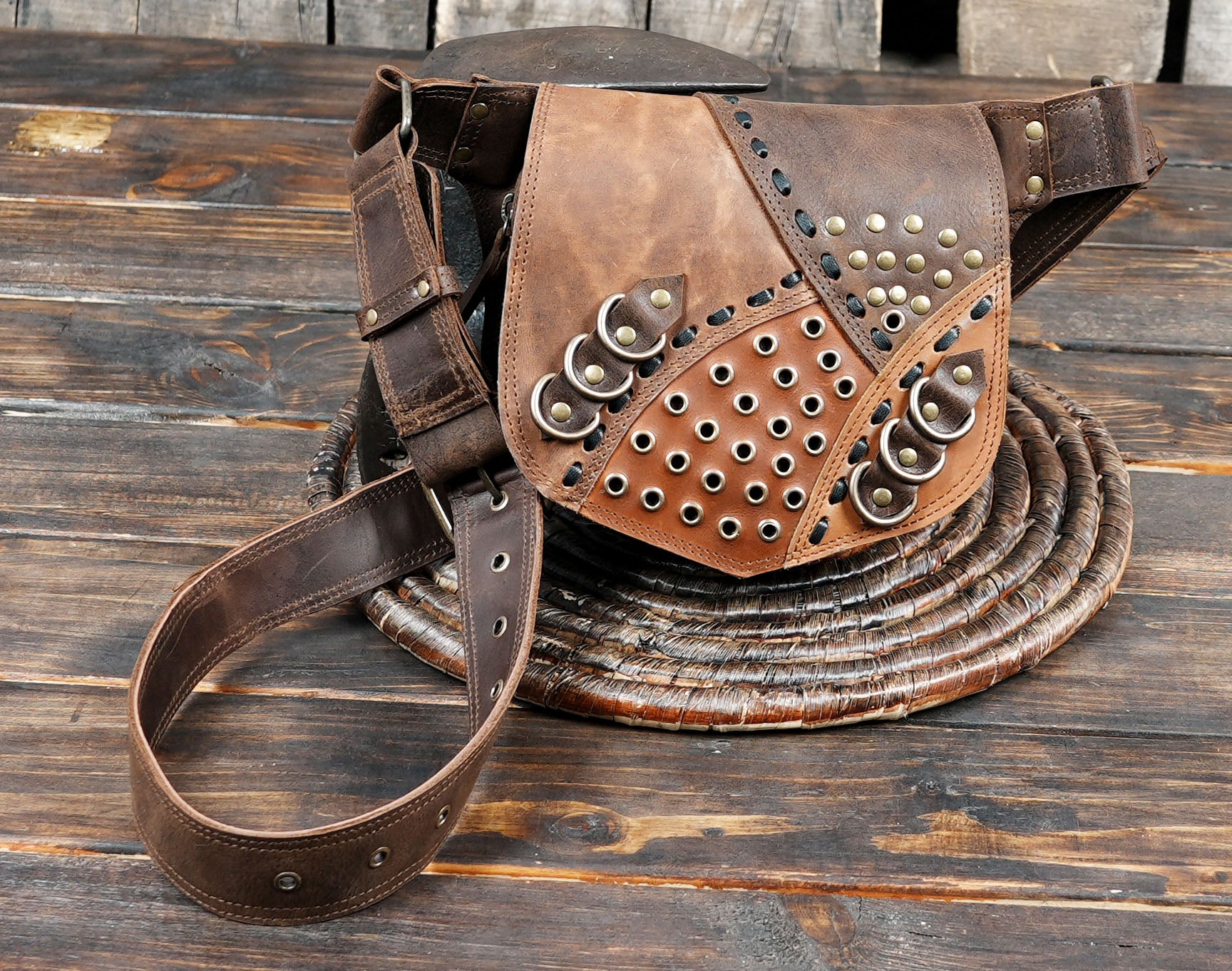 Unique Studded Leather Waist Bag – Travel & Event Belt