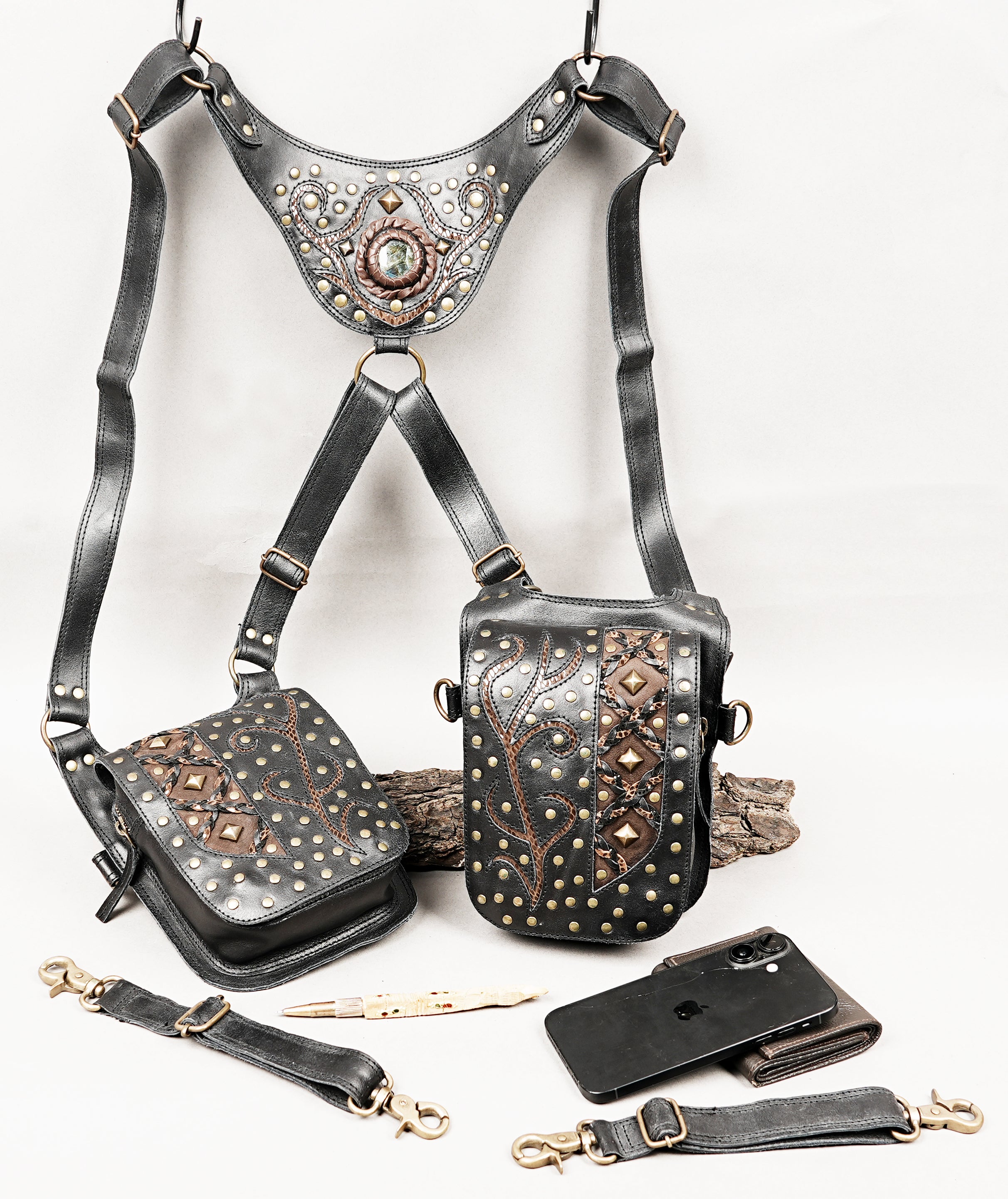 Dual pouch leather holster for travel and outdoor use