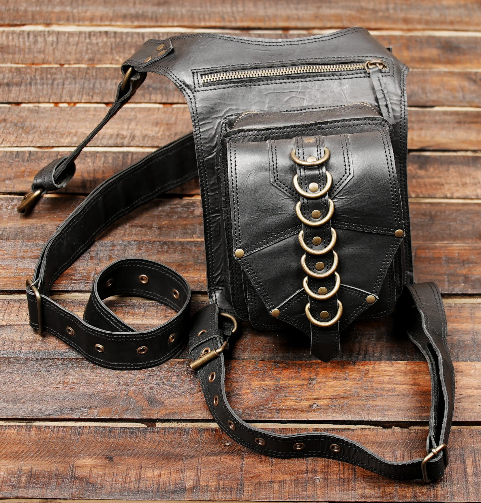 Handmade Leather Waist Thigh Belt with Zipper Pocket and Ring Detail || Genuine Leather Waist and Thigh Belt for Festivals and Travel  (LT-AB-WBTS-6033)