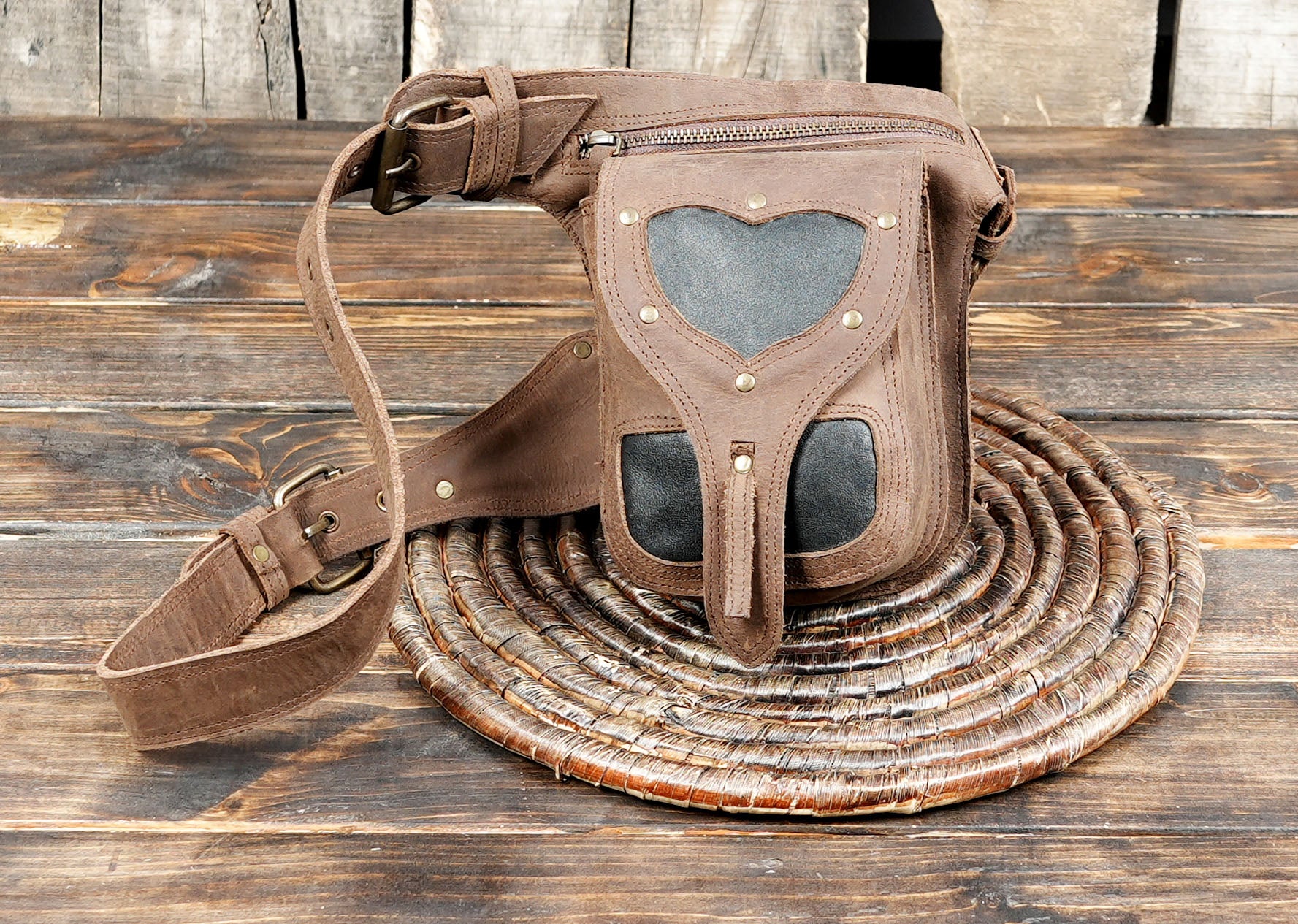 Gothic Boho Fringe Utility Belt || Handmade Leather Waist Belt with Utility Pouch (LT-AB-WB-6103)