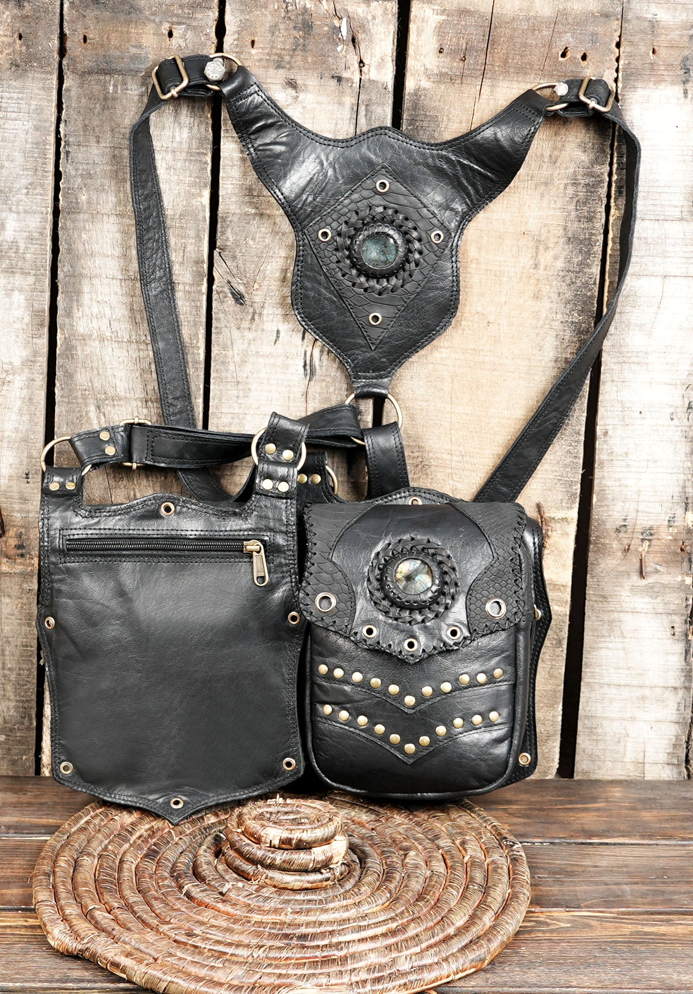 Black & Brown Leather Holster  Handmade Utility Belt (LT-AB-HLS-6052)