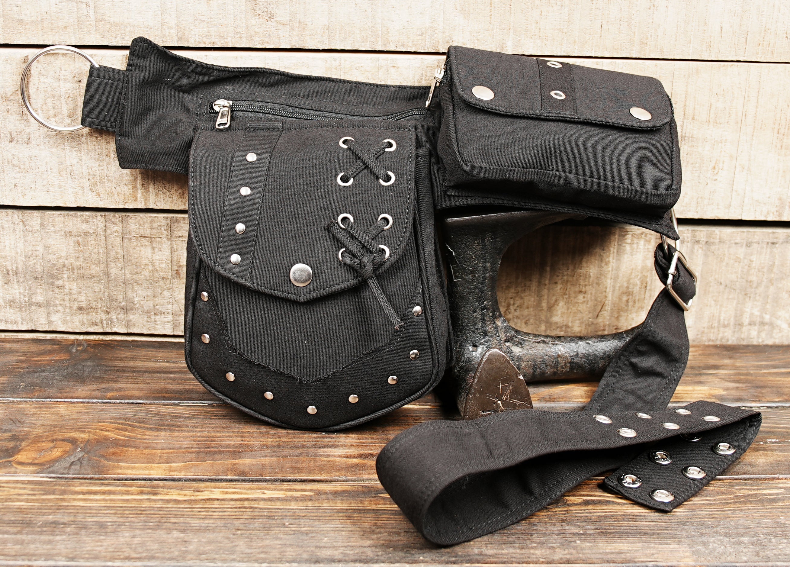 Alternative style waist belt bag with multi-pocket storage