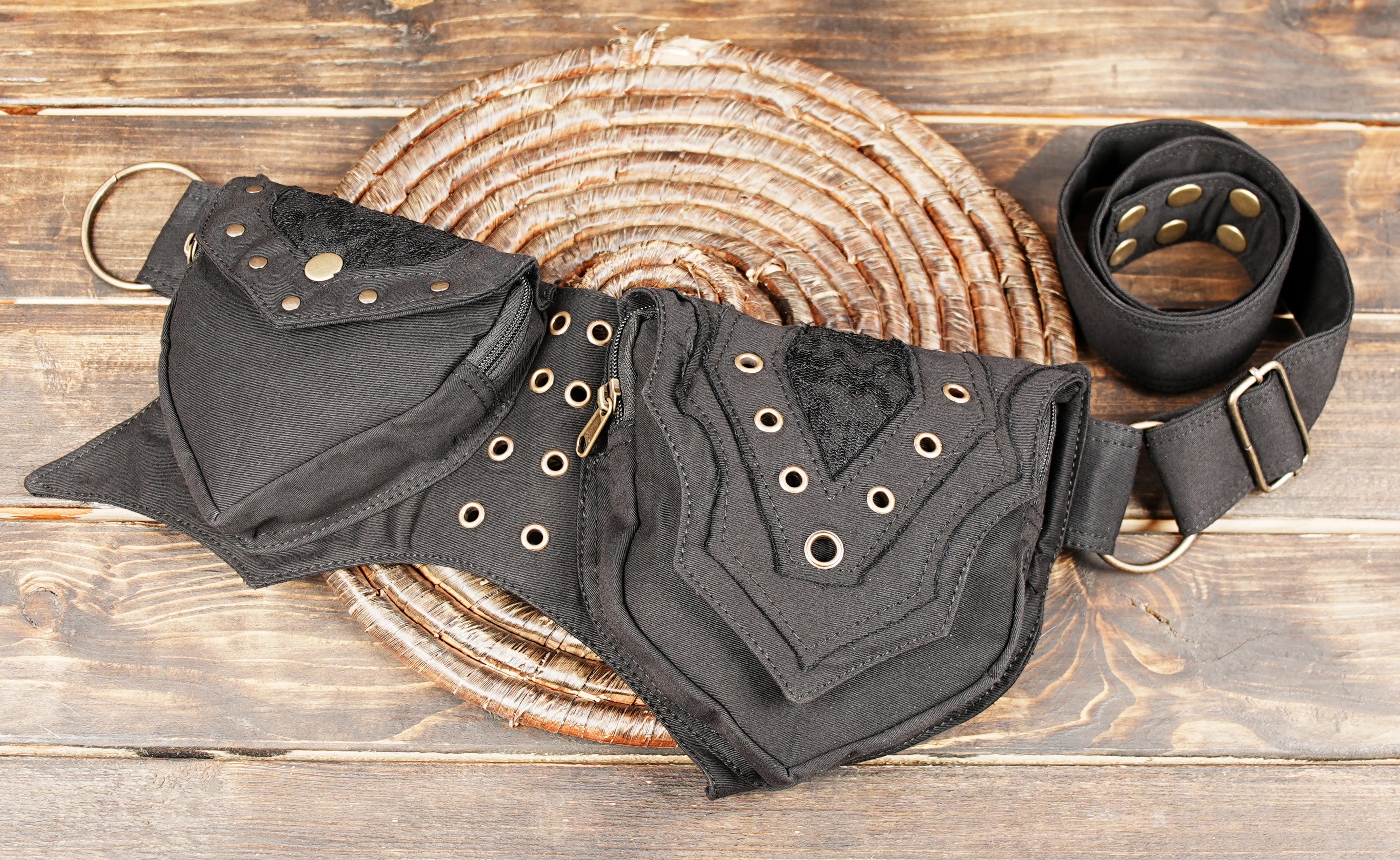 Double pocket cotton waist bag for festivals travel and outdoor events