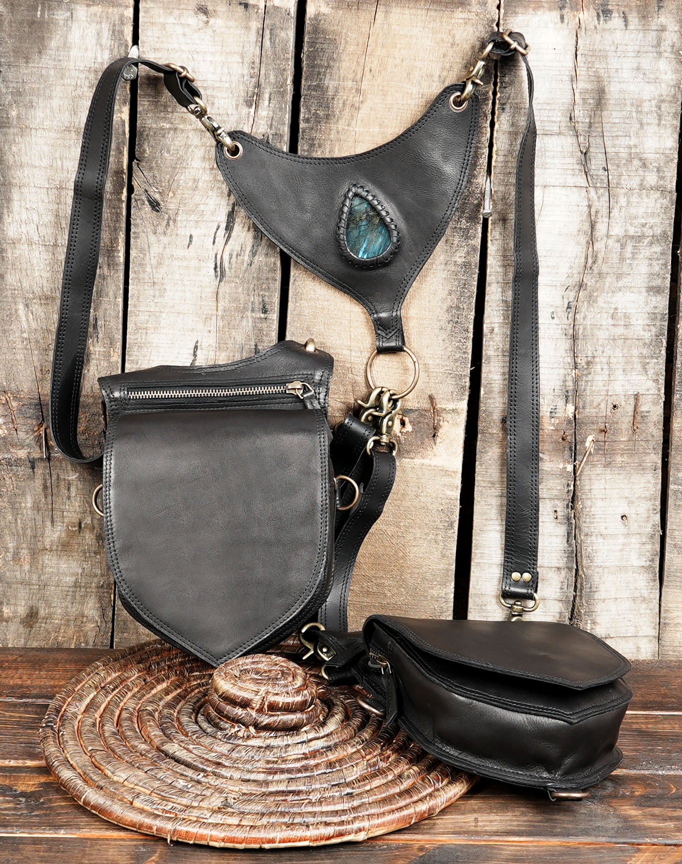 Genuine leather dual pouch holster for travel and festivals