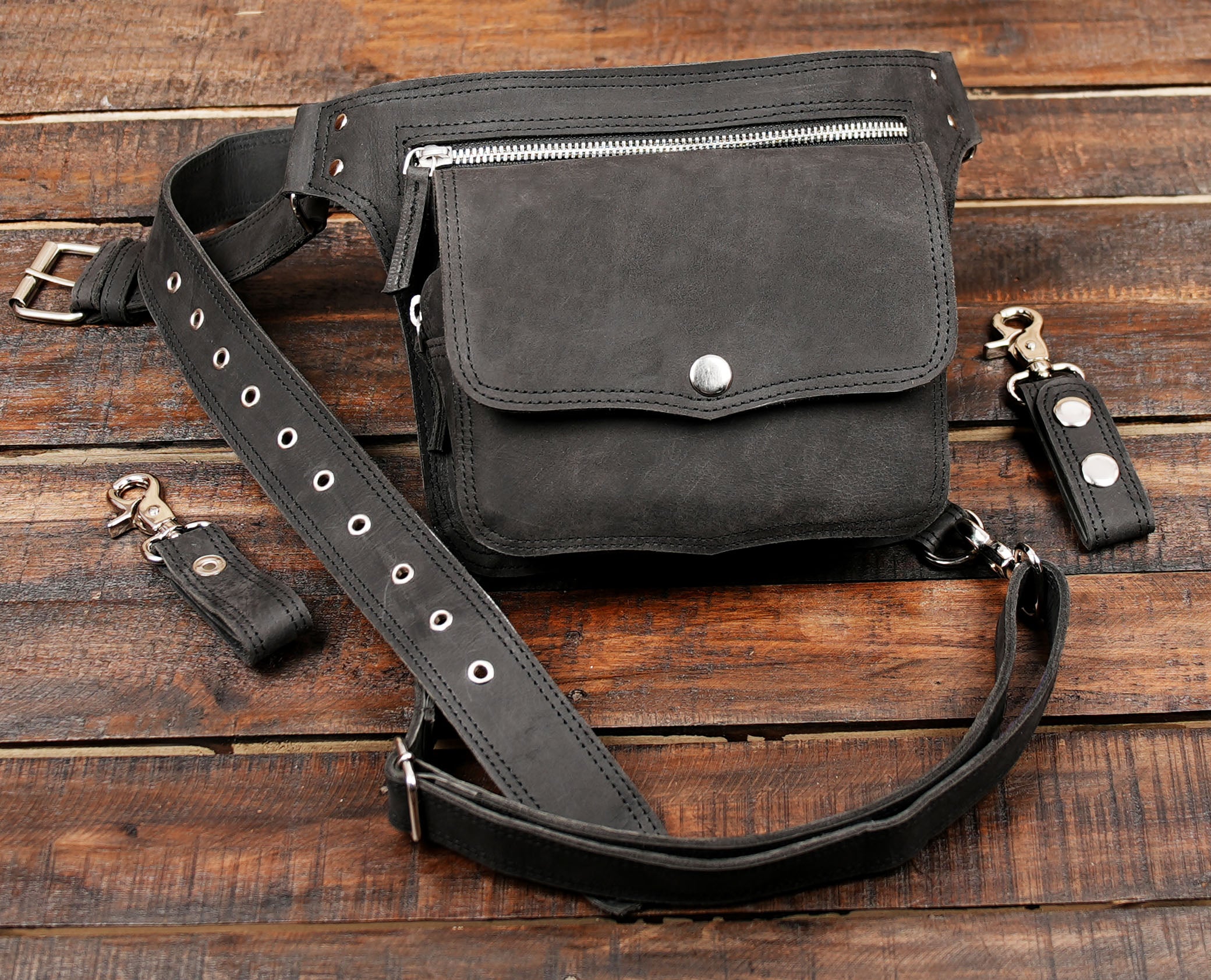 Black Leather Thigh Belt Bag (LT/NS/WBTS/6014)