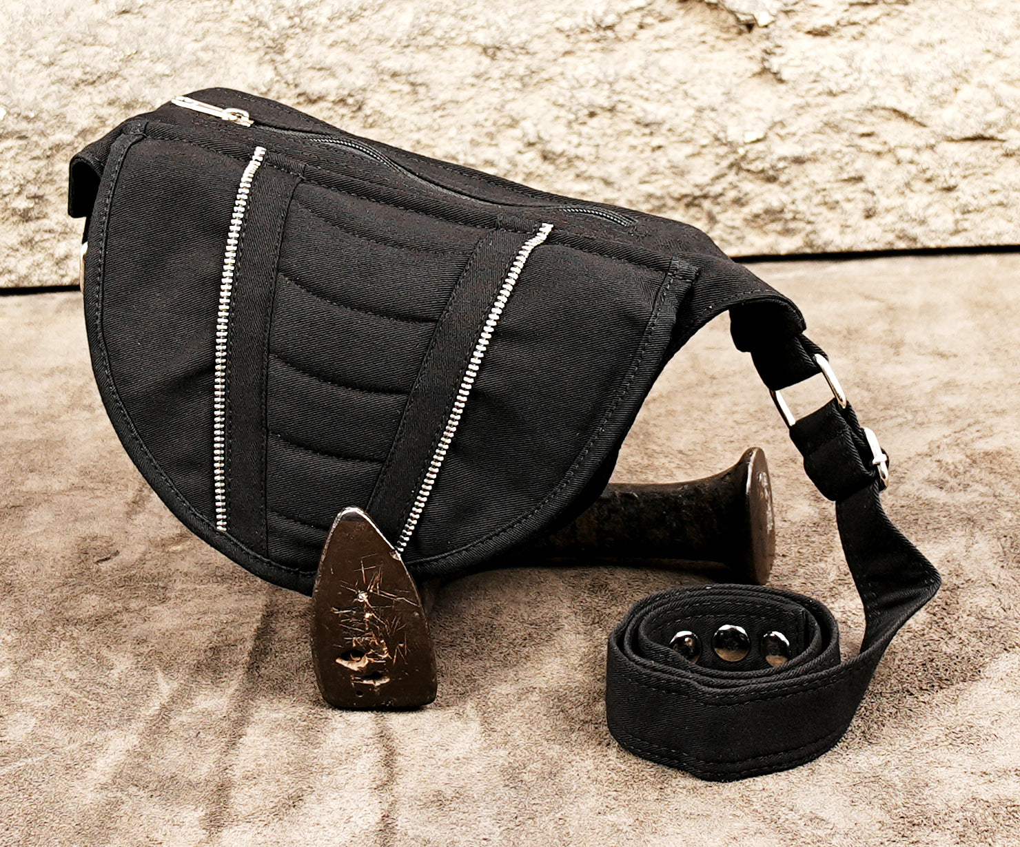 Unisex black waist pack for travel and festivals