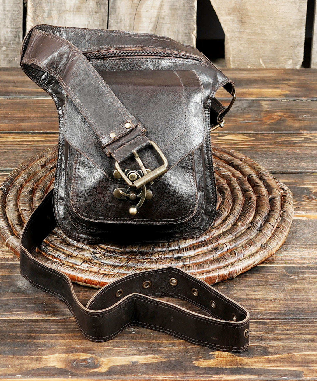 Handmade Leather Waist Belt with Front Pouch || Genuine Leather Waist Belt with Utility Pouch (LT/AB/WB/6171)