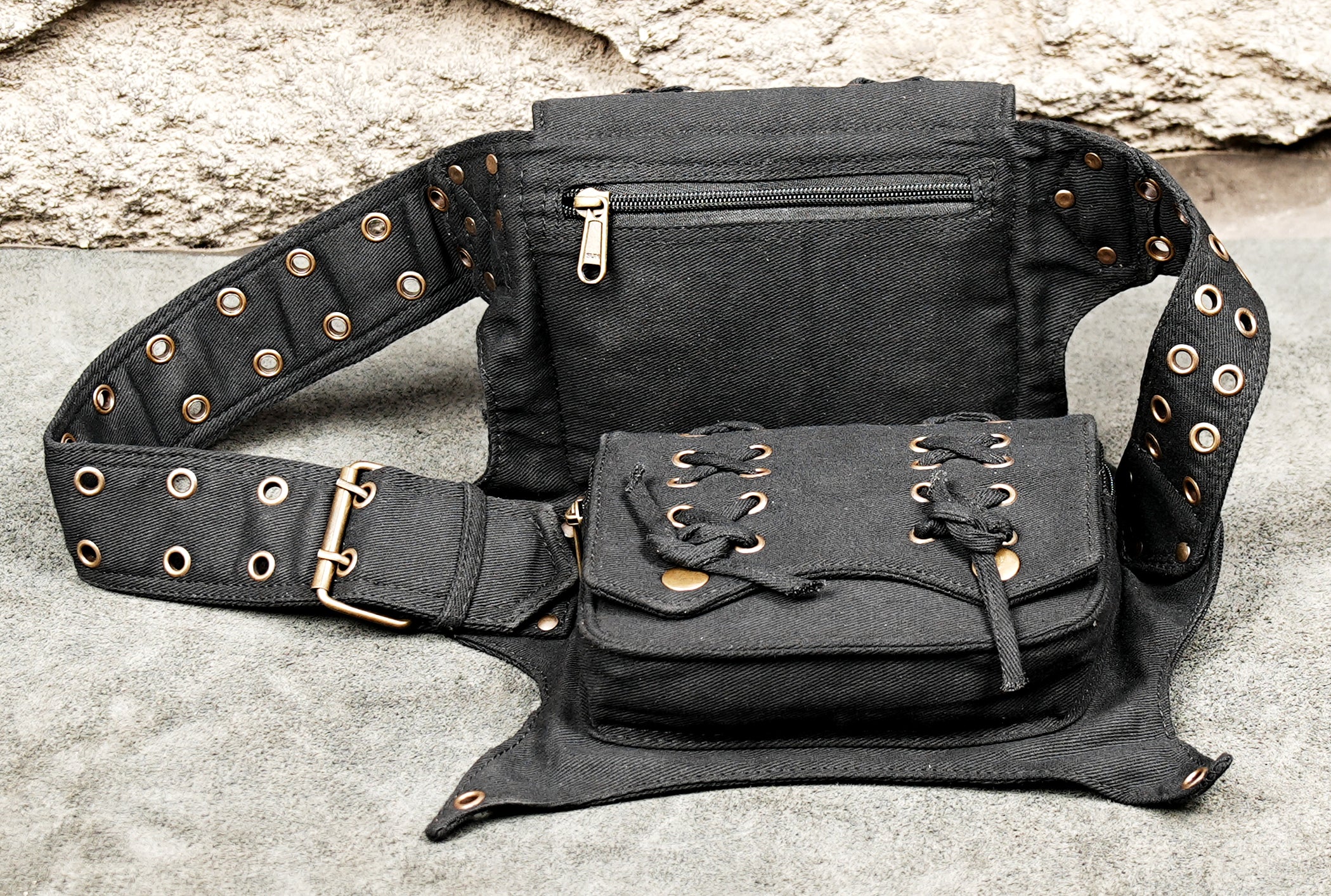 Alternative fashion black cotton belt bag