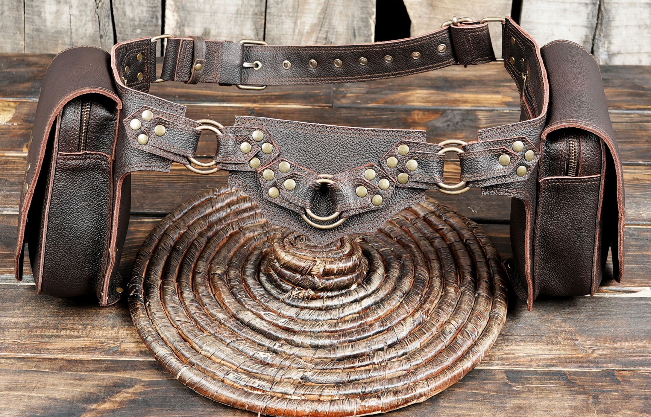 Handmade festival leather belt bag - hip bag - waist bag 