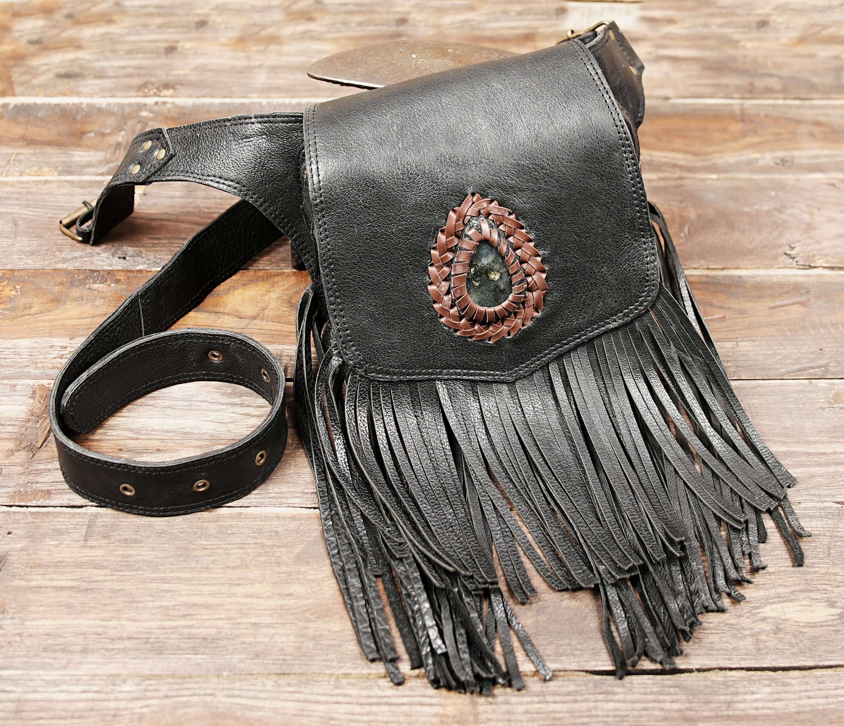 Handmade Leather Fringe Belt Bag: Festival Hip Pouch Utility Belt
