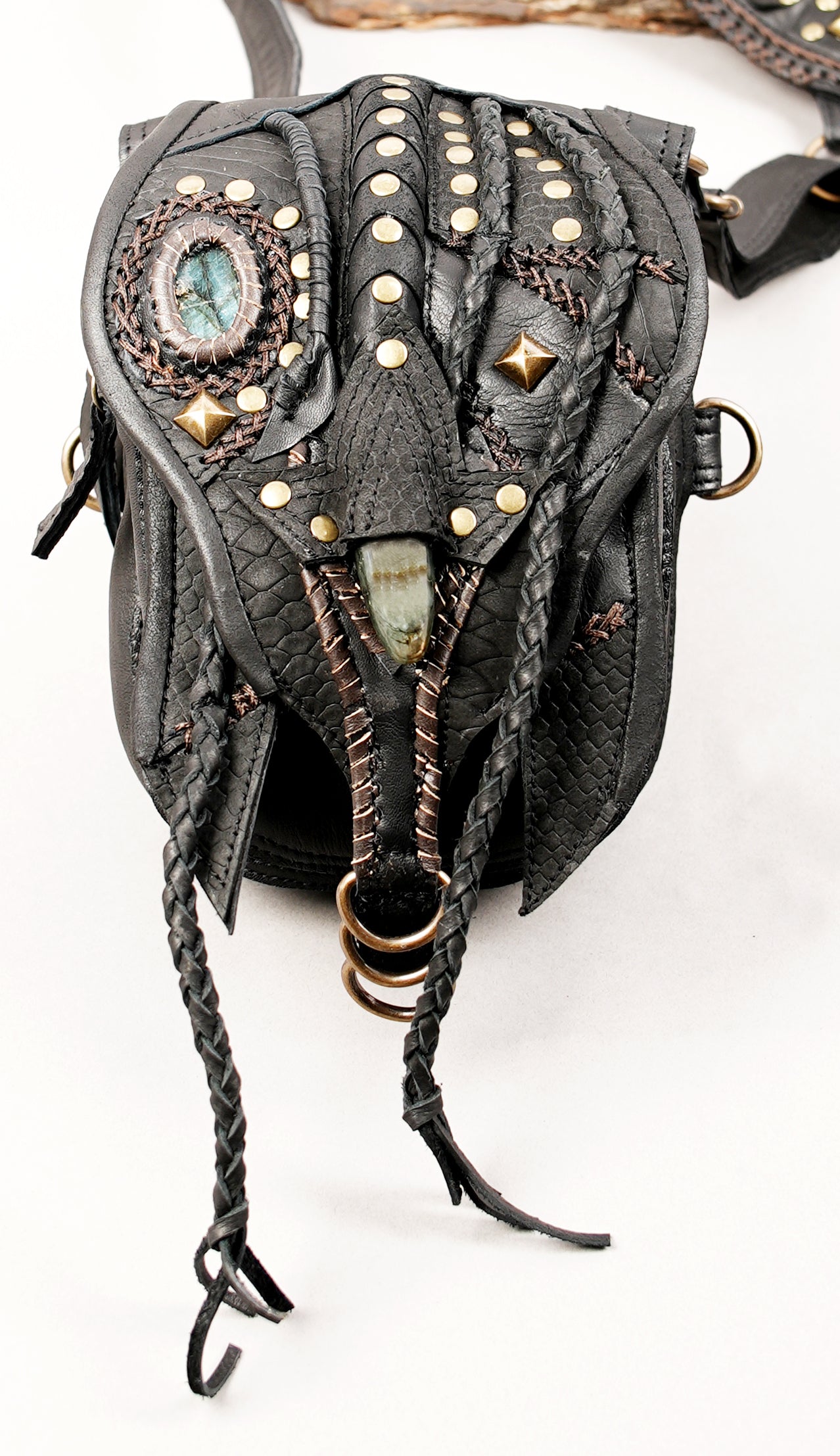 Steampunk style leather chest rig with dual storage pockets