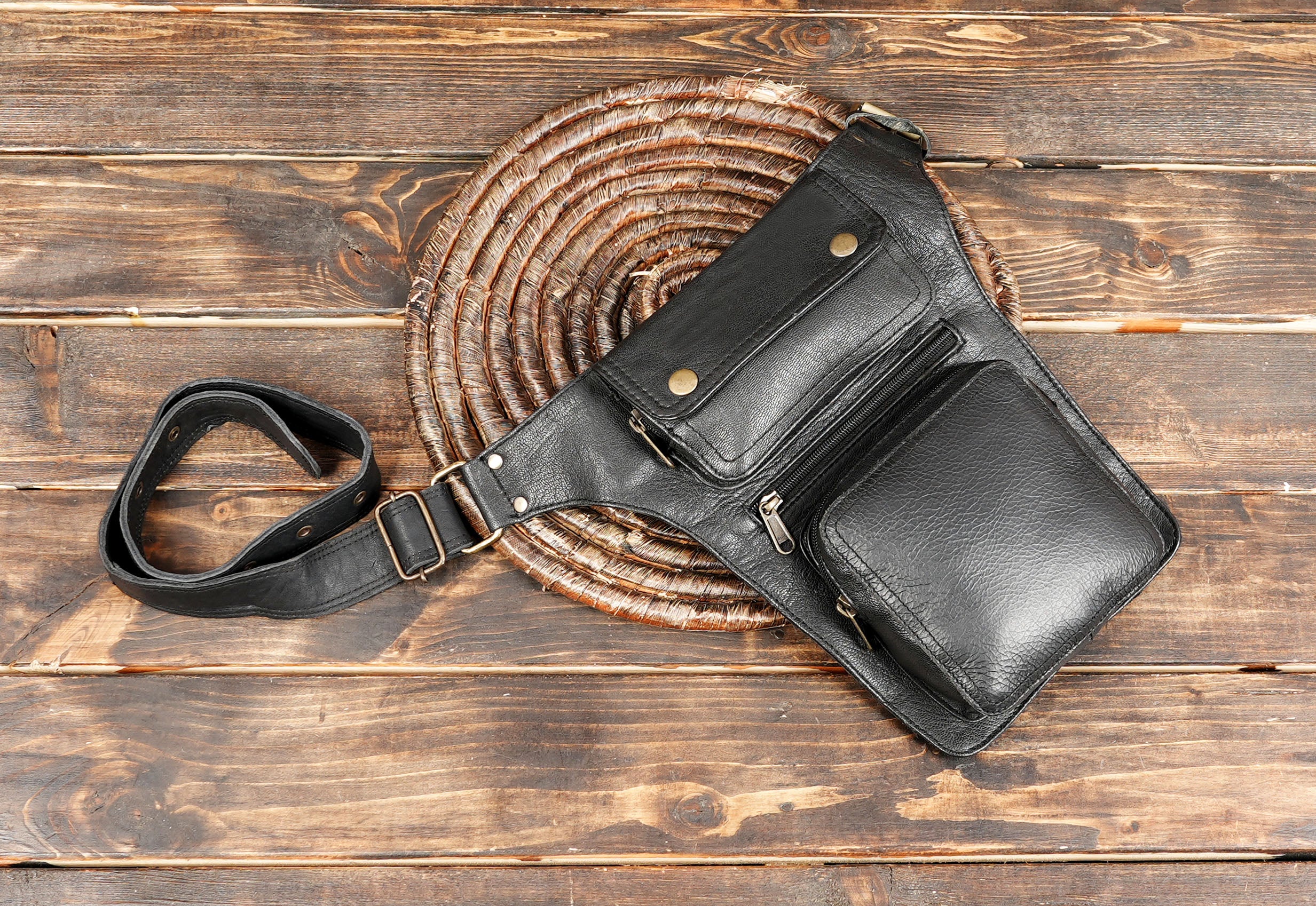 Handmade with premium black leather