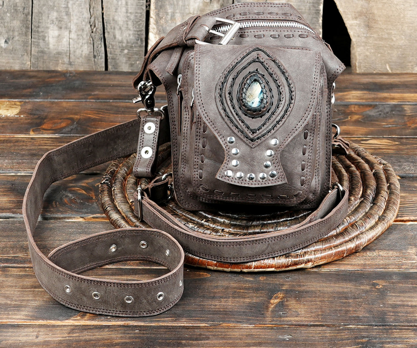 Festival-ready leather thigh holster bag with adjustable straps