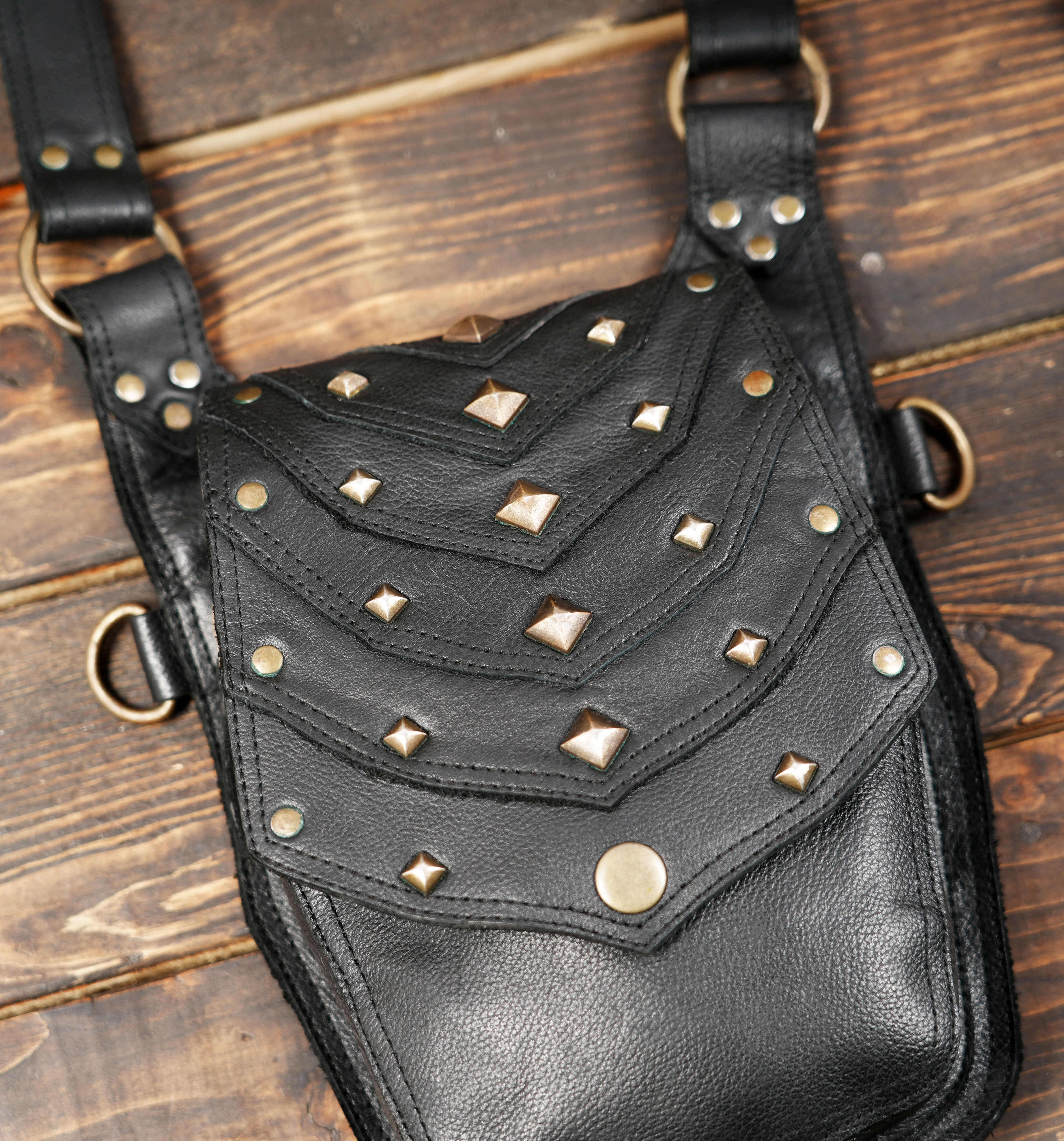 Unisex Leather Holster Shoulder Bag – Genuine Leather Festival Harness Bag,  Utility Belt Bag, with pouches 