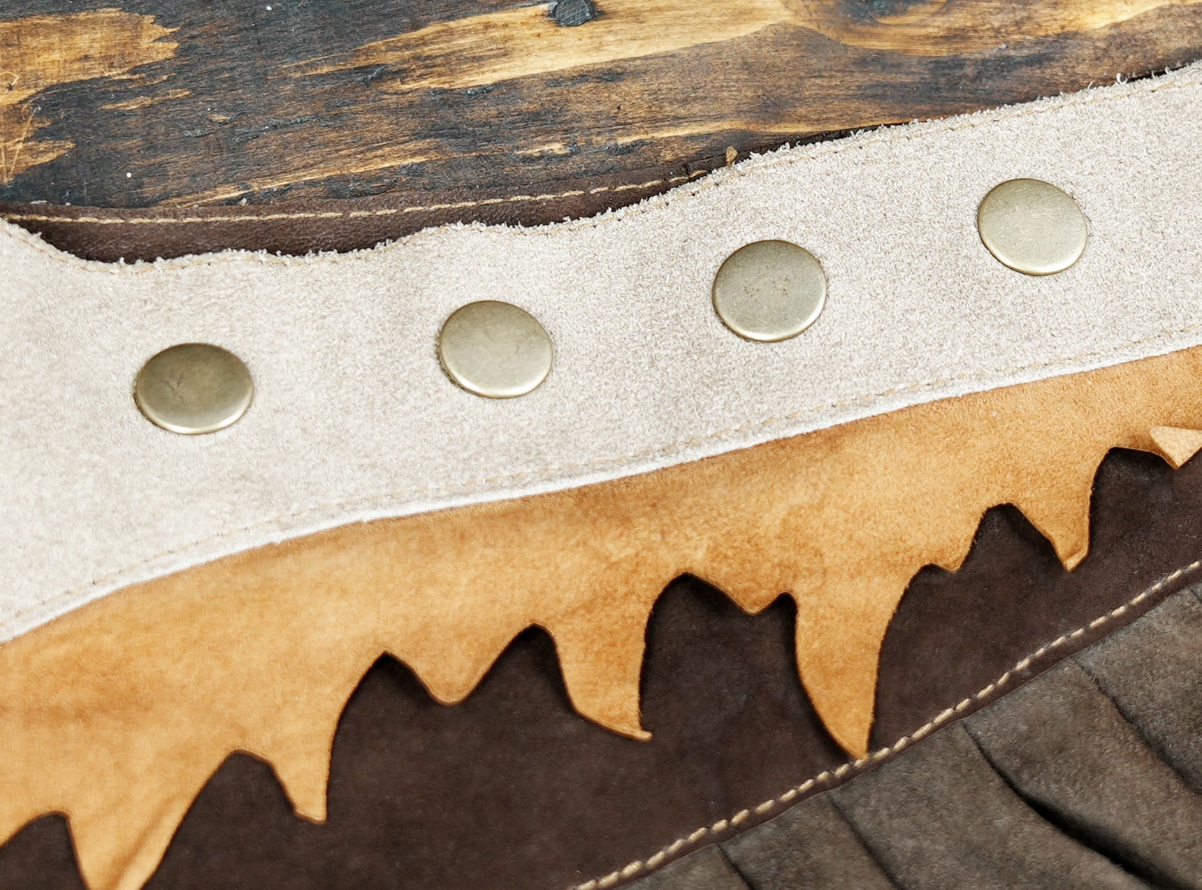 “Handmade Suede Leather Skirt with Tribal Design and Ruffled Hem – Boho Festival Wear”