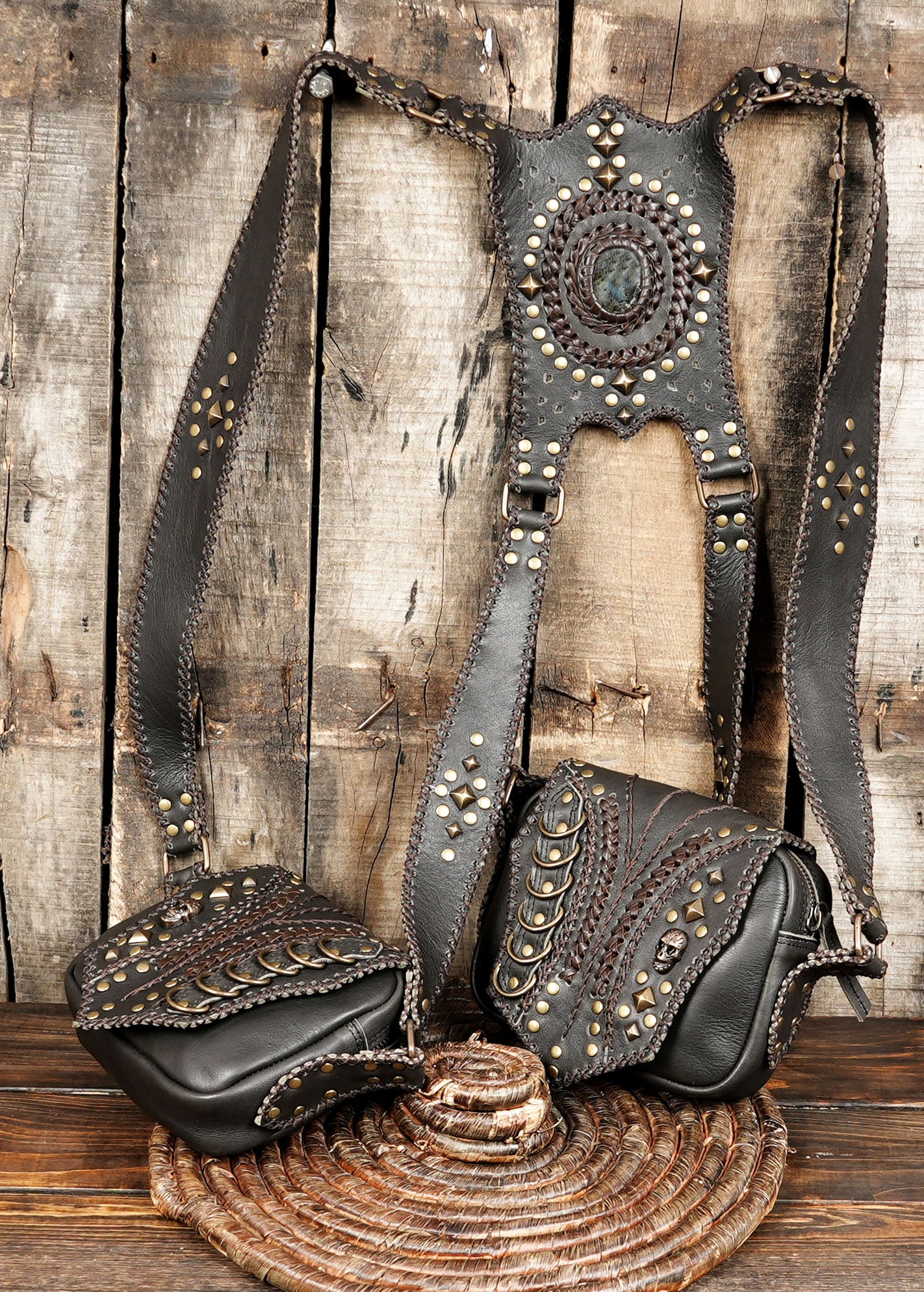 Vintage-inspired festival utility belt bag with gemstone accent