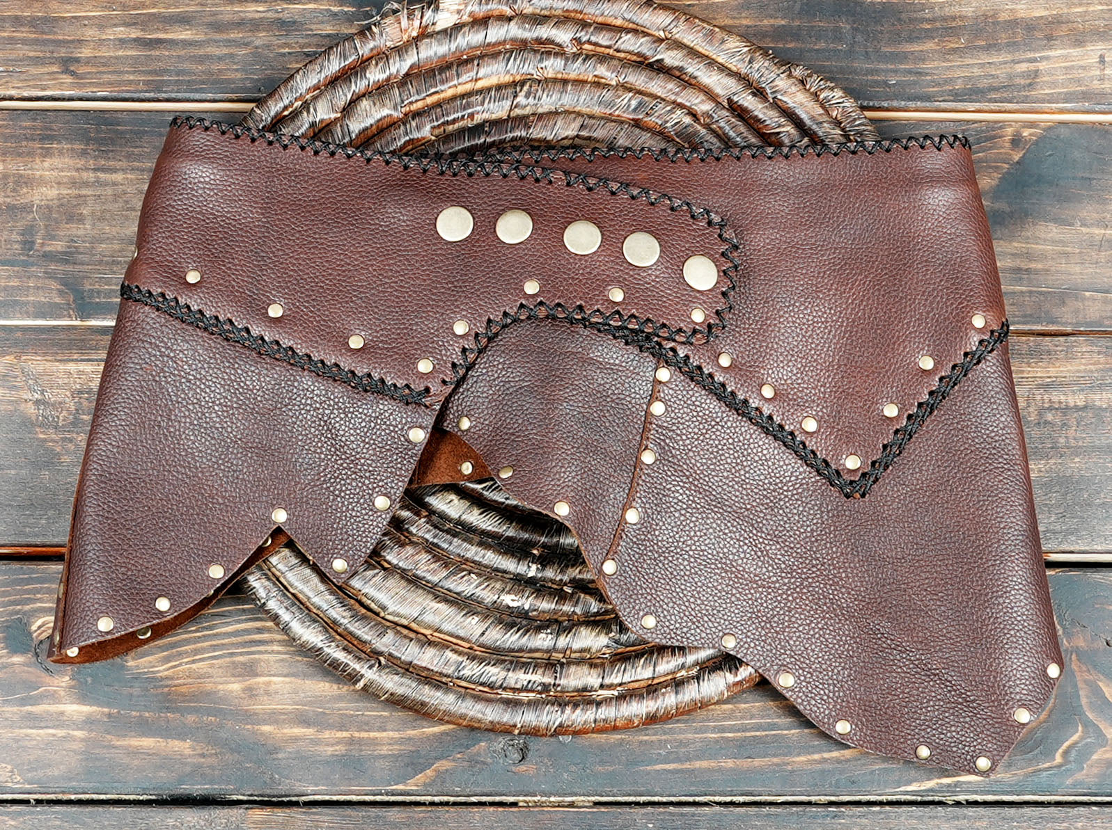 Western cosplay leather skirt in black with decorative studs