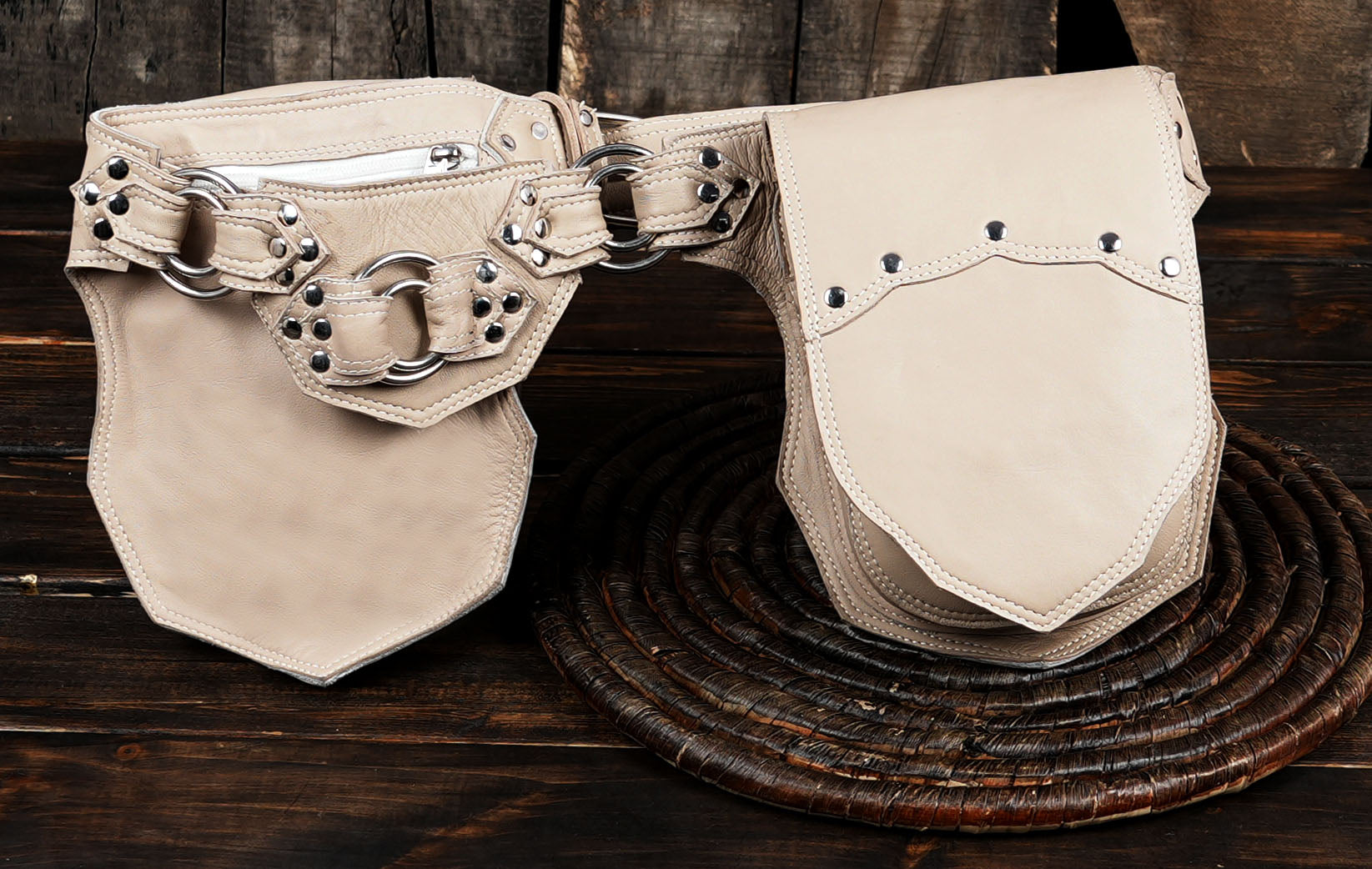White Leather Festival Belt Bag: Gothic Gemstone Utility Belt