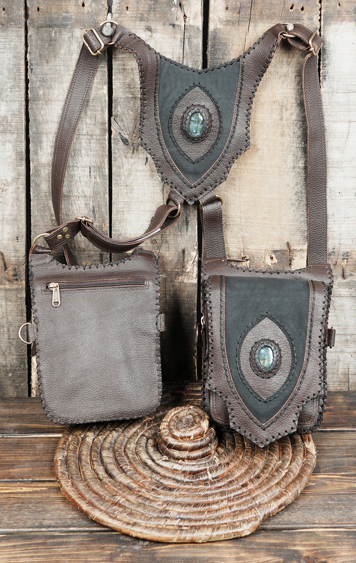 Gothic cosplay leather holster with secure straps and artisan detail