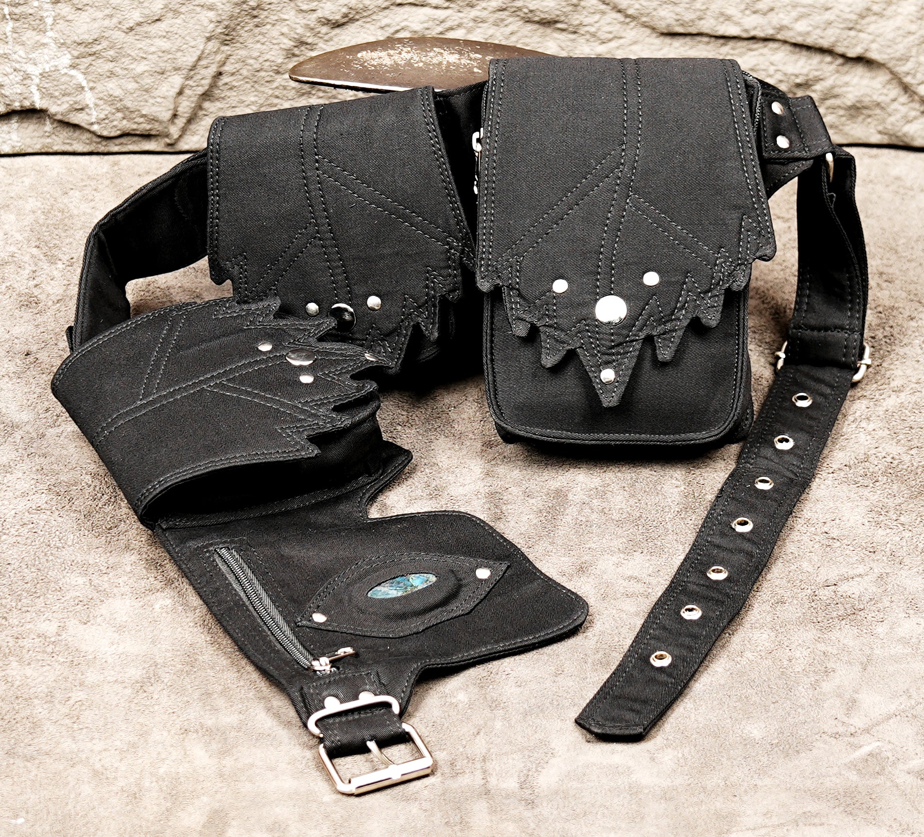 Dark alternative fashion black canvas utility belt with adjustable fit.