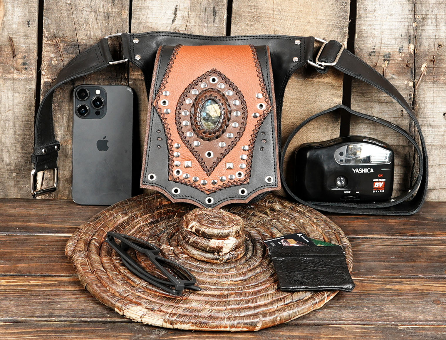 Handmade from premium two-tone leather (black & brown)